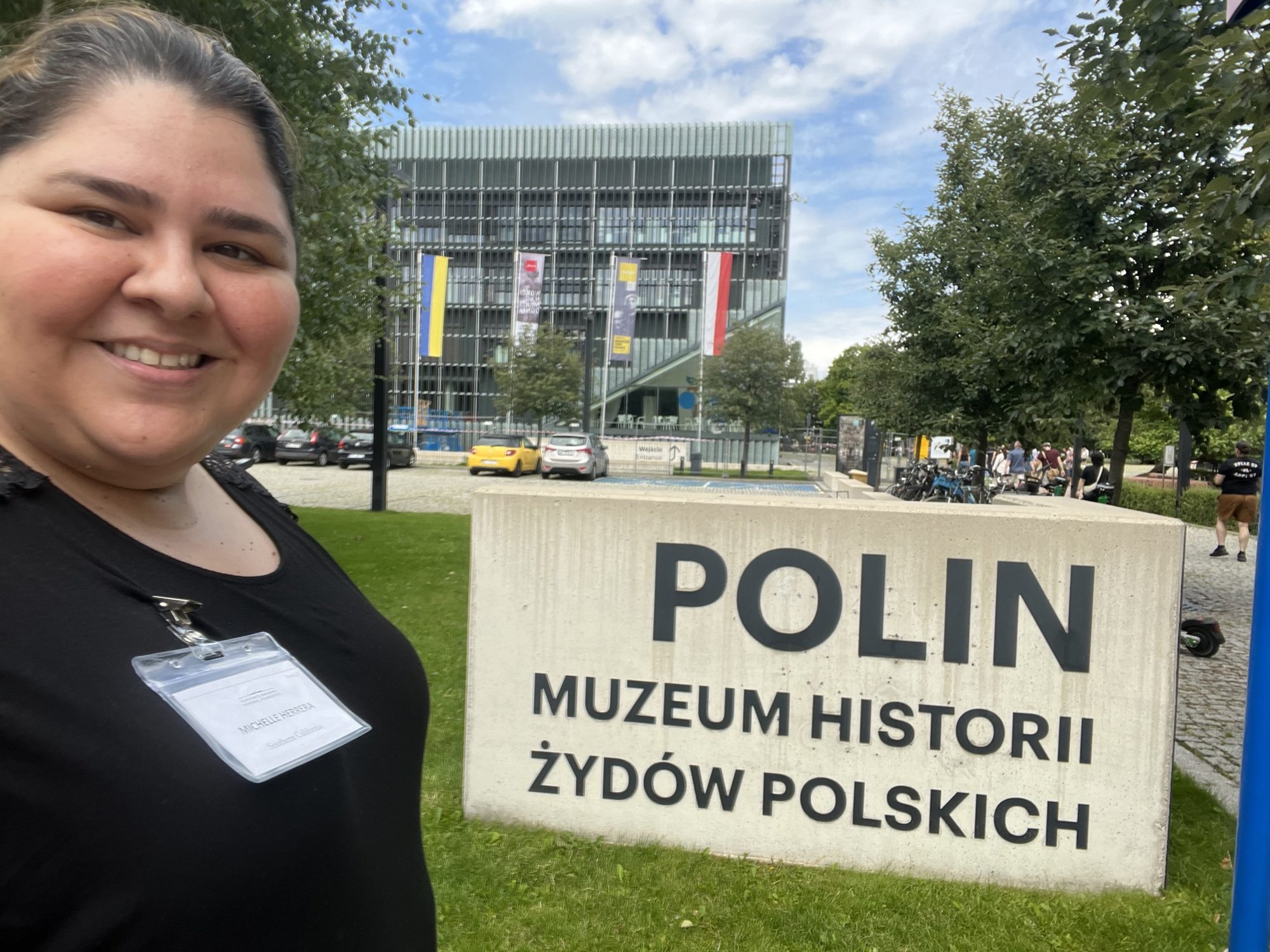Michelle Herrera poses outside of the Polin Museum of the History of Polish Jews in Warsaw, Poland, during a trip as part of the Auschwitz Legacy Fellowship. (Michelle Herrera)
