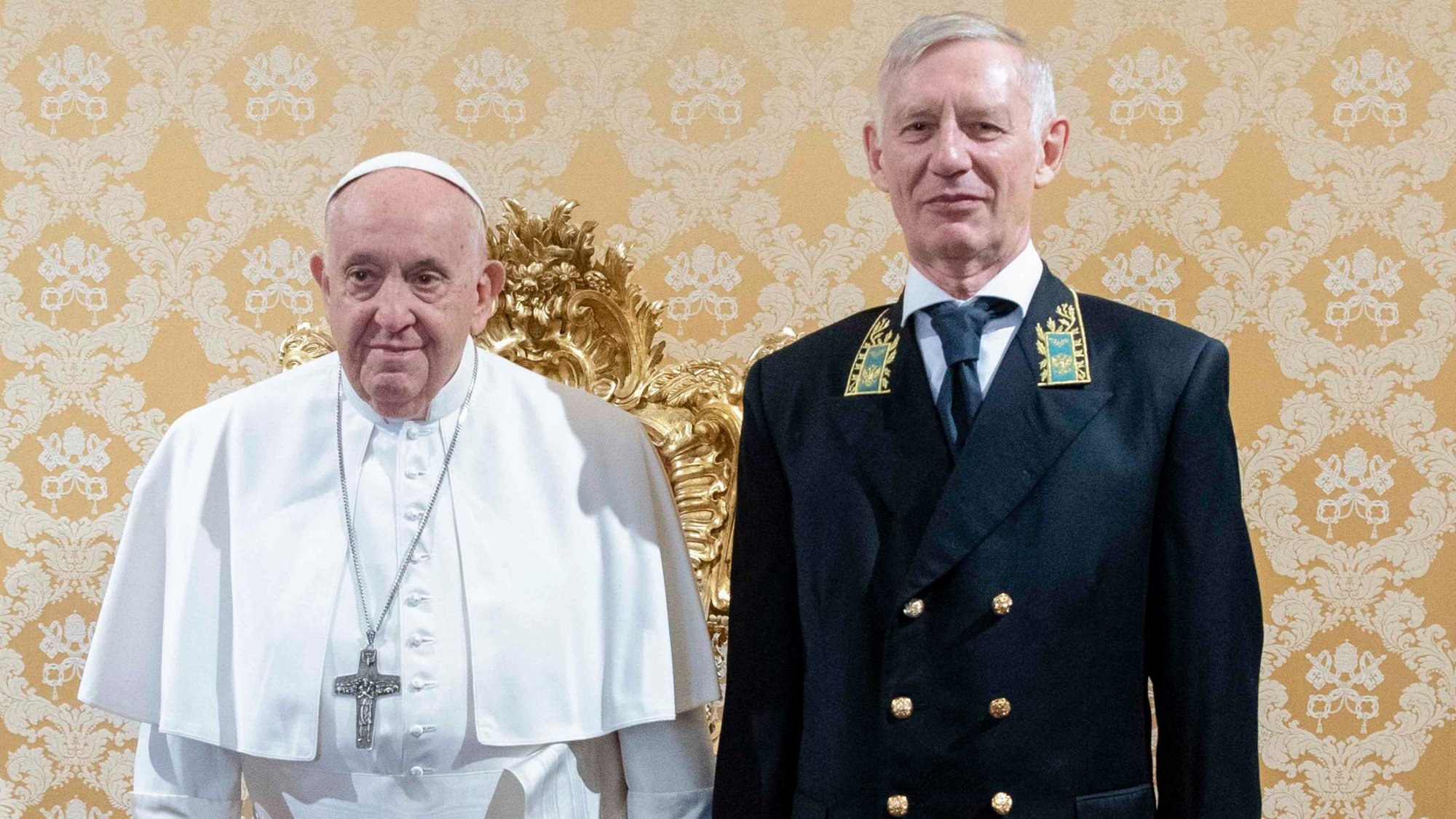 Pope Francis meets with Ivan Soltanovsky, the new Russian ambassador to the Holy See, at the Vatican Sept. 18, 2023. (CNS/Vatican Media)