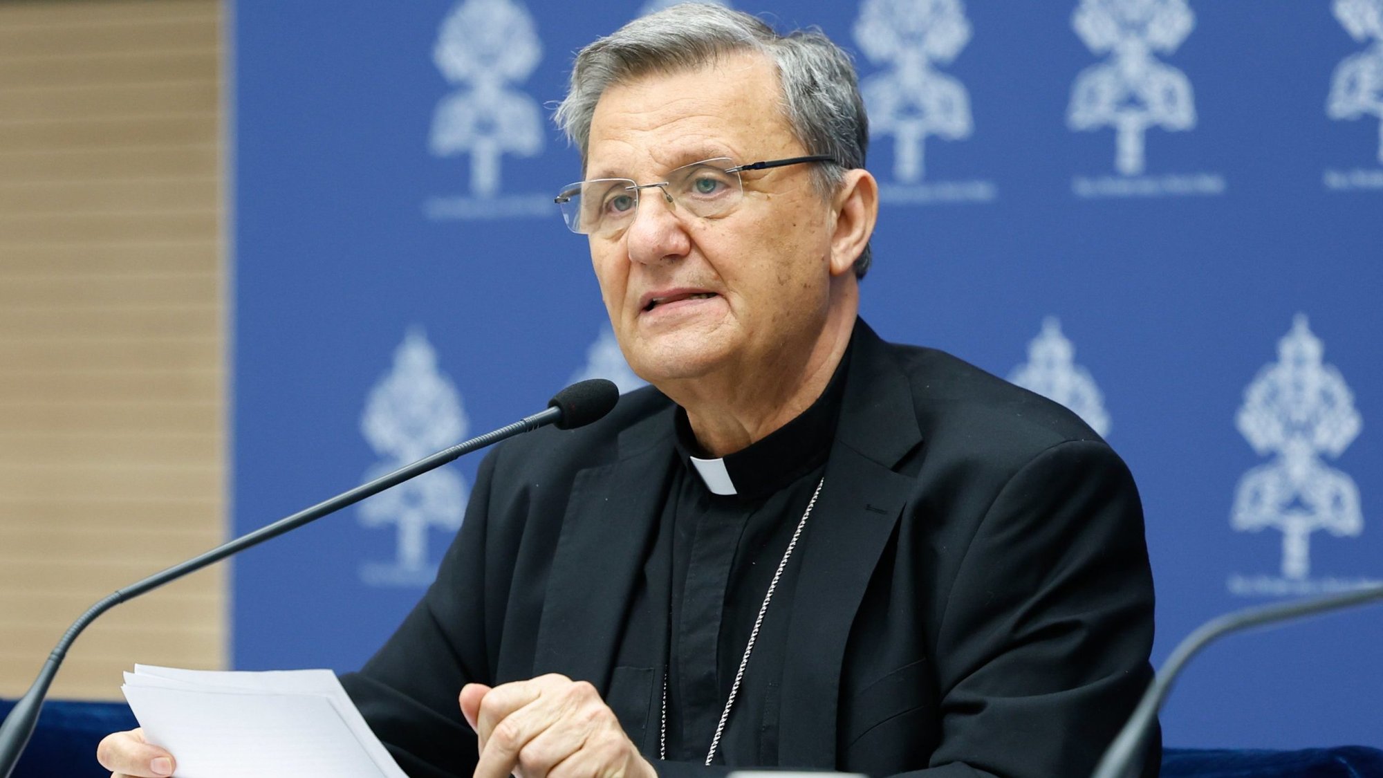 Cardinal Mario Grech, secretary-general of the Synod of Bishops, speaks at the presentation of a study document titled, "The Bishop of Rome. Primacy and Synodality in the Ecumenical Dialogues and in the Responses to the Encyclical 'Ut unum Sint,'" at the Vatican June 13, 2024. (CNS photo/Lola Gomez)