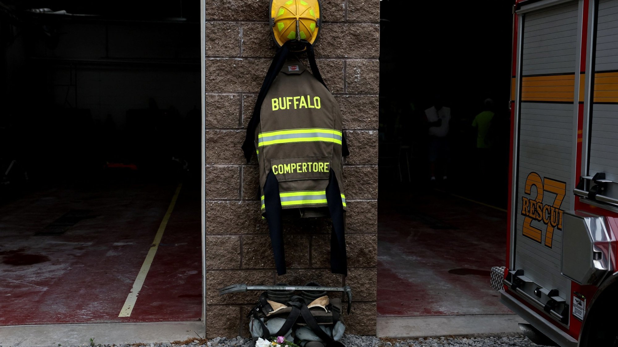 A memorial for volunteer firefighter Corey Comperatore, an attendee killed during gunfire at a campaign rally of Republican presidential candidate and former U.S. President Donald Trump, is displayed at the Buffalo Township Fire Company 27 in Buffalo Township, Pennsylvania, July 14, 2024. (OSV News photo/Brendan McDermid, Reuters)