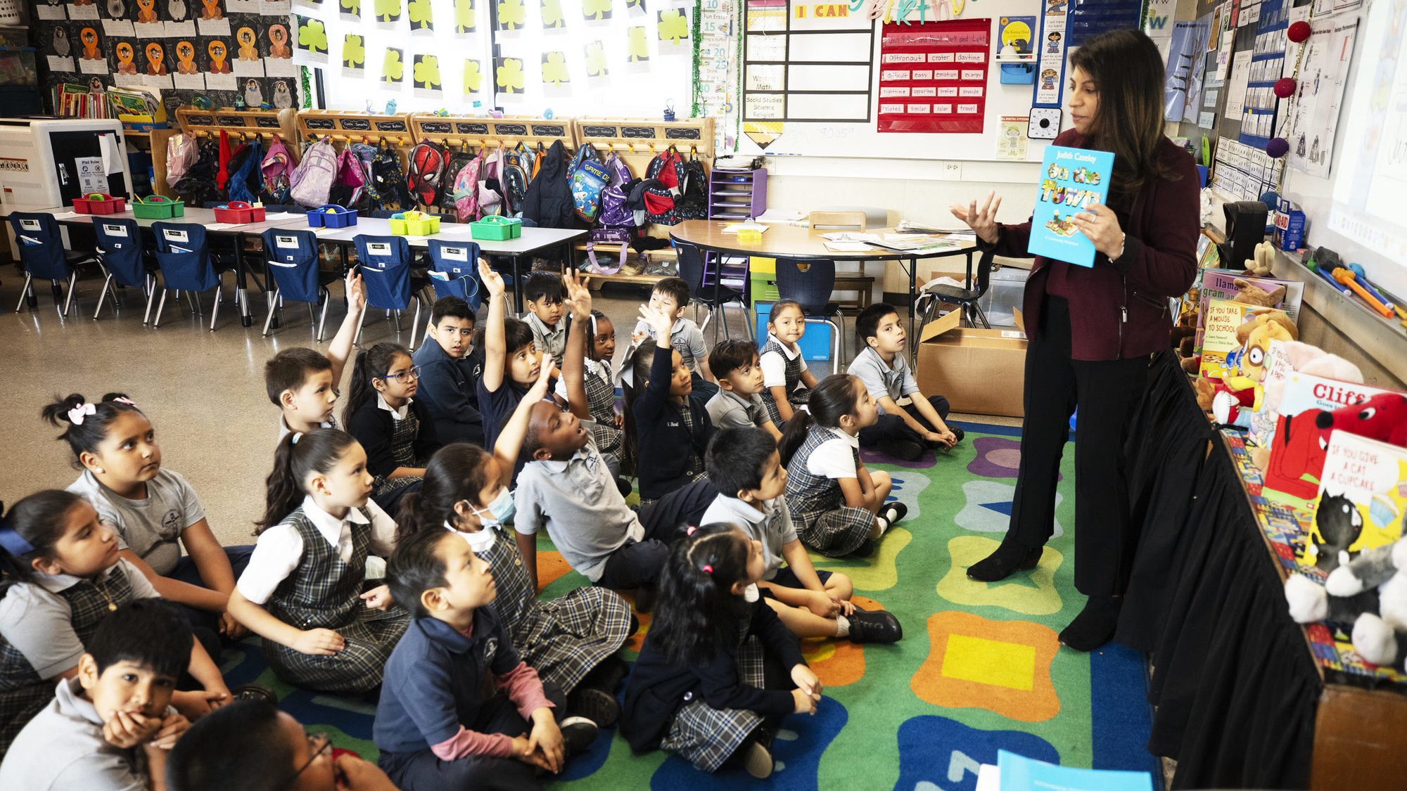 A teacher at San Miguel Catholic School in Watts during a class session in March 2024. San Miguel is one of the schools that is part of the LA Archdiocese’s “Solidarity Schools” initiative. (Victor Alemán)
