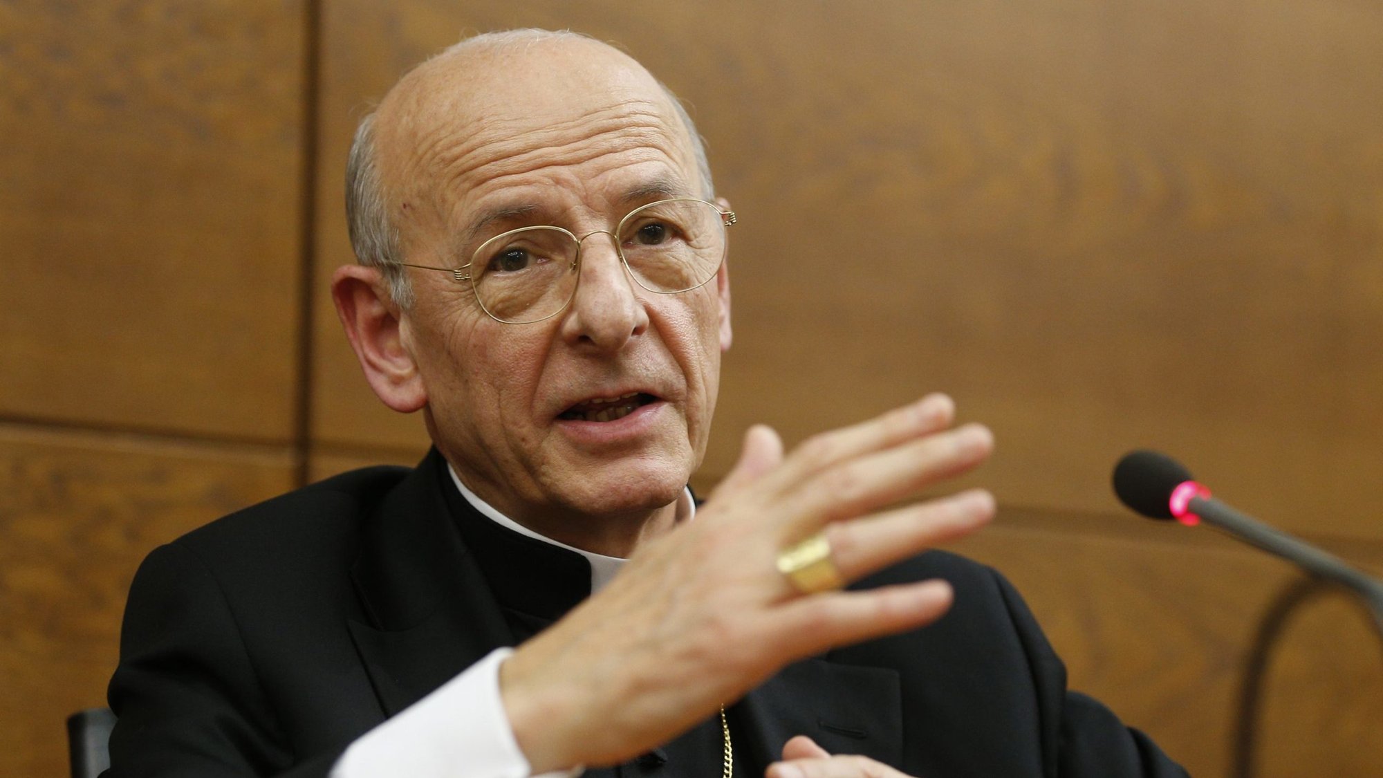 Msgr. Fernando Ocariz speaks during a media opportunity at the University of the Holy Cross in Rome in this 2017 file photo. (CNS photo/Paul Haring)