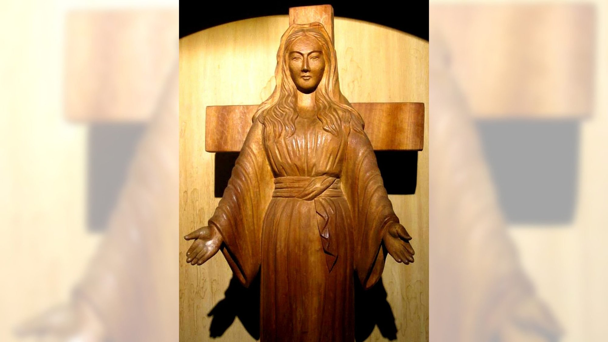 A wooden statue of Our Lady of Akita is seen in this undated photo. On July 6, 1973, Sister Agnes Sasagawa of the Handmaids of the Eucharist in Akita, Japan, reported receiving messages from a wooden statue of Mary and witnessed the statue weeping many times. (OSV News photo/SICDAMNOME, via Wikipedia)