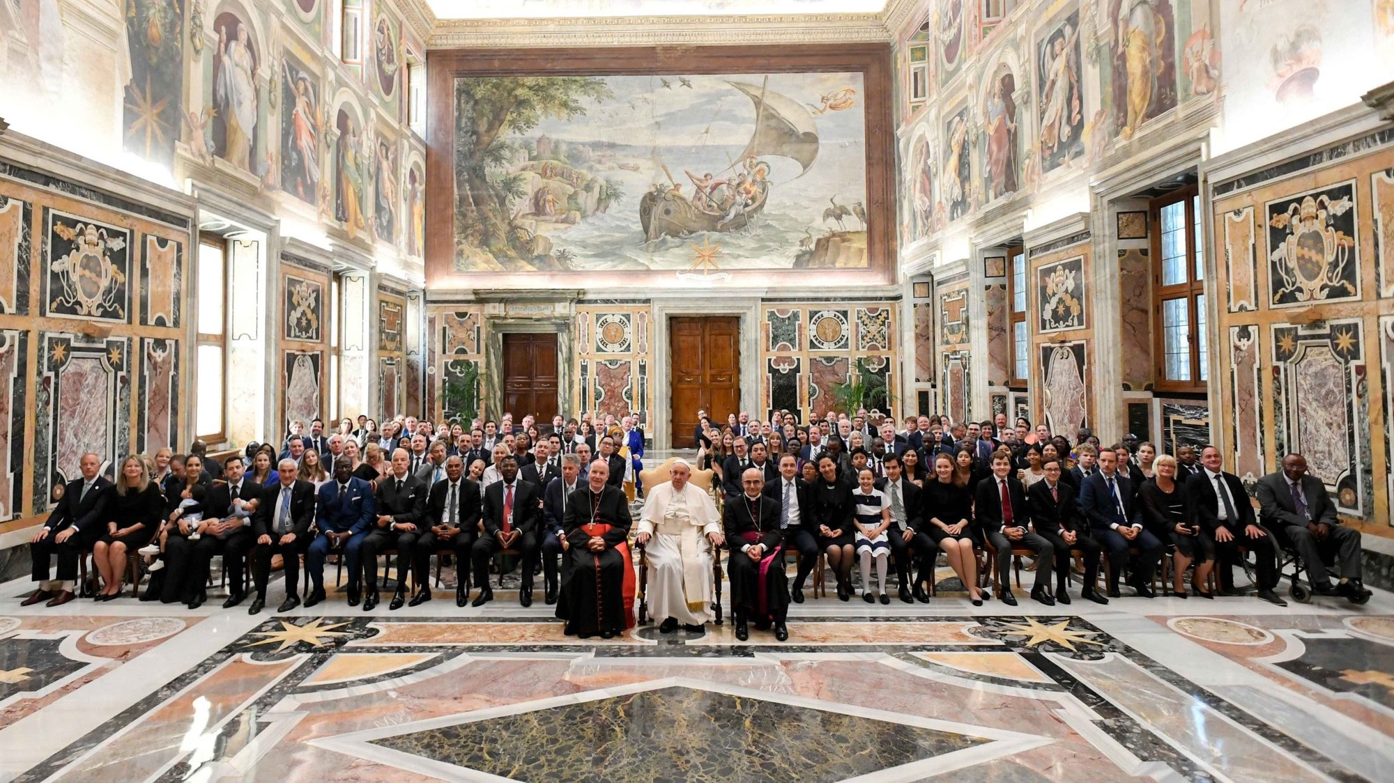 Pope Francis poses for a photo with participants in the annual meeting of the International Catholic Legislators Network at the Vatican Aug. 24, 2024. (CNS photo/Vatican Media)