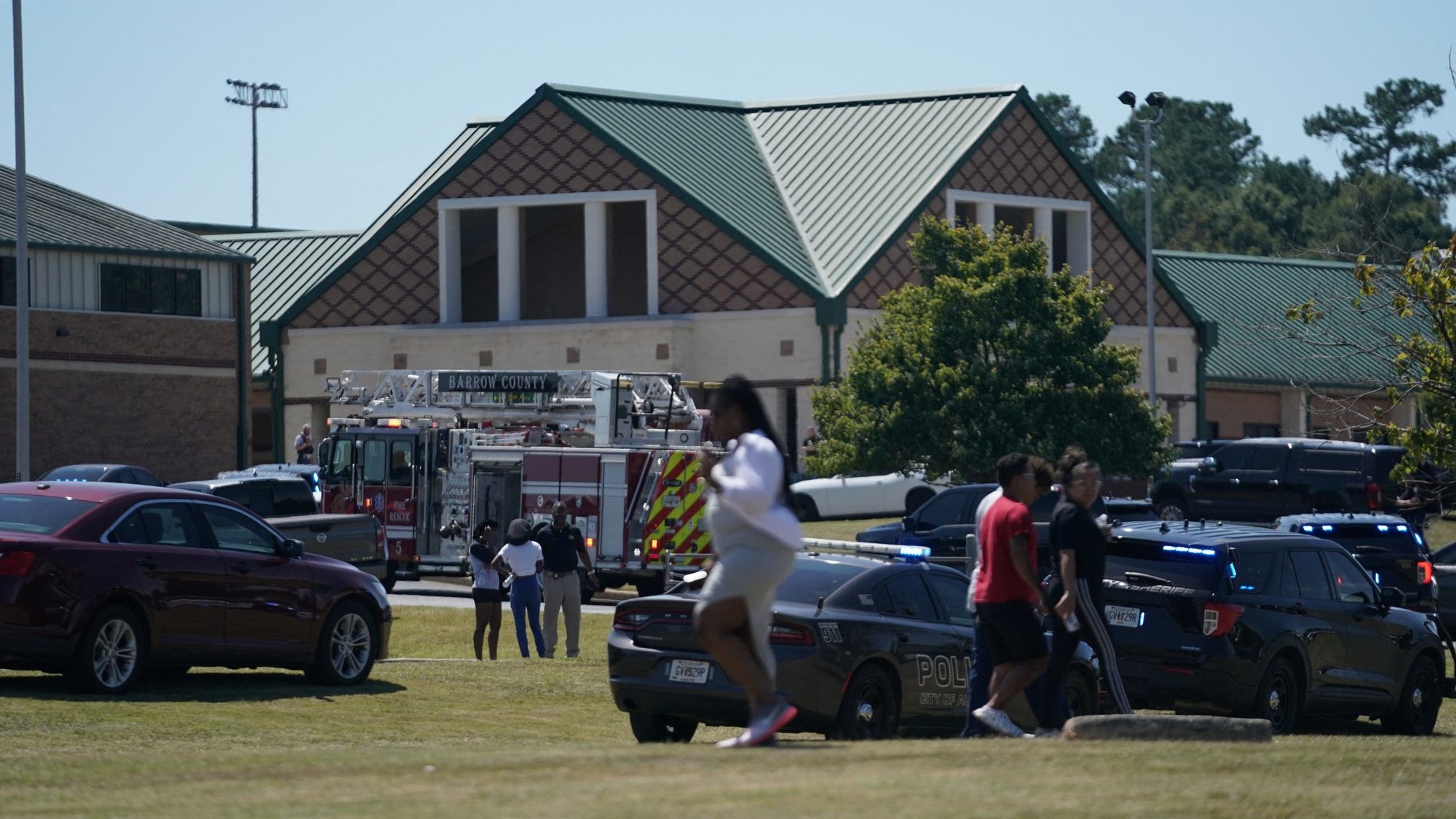 Law enforcement officers and firefighters work at the scene of a mass shooting at Apalachee High School in Winder, Ga., Sept. 4, 2024. (OSV News photo/Elijah Nouvelage, Reuters)