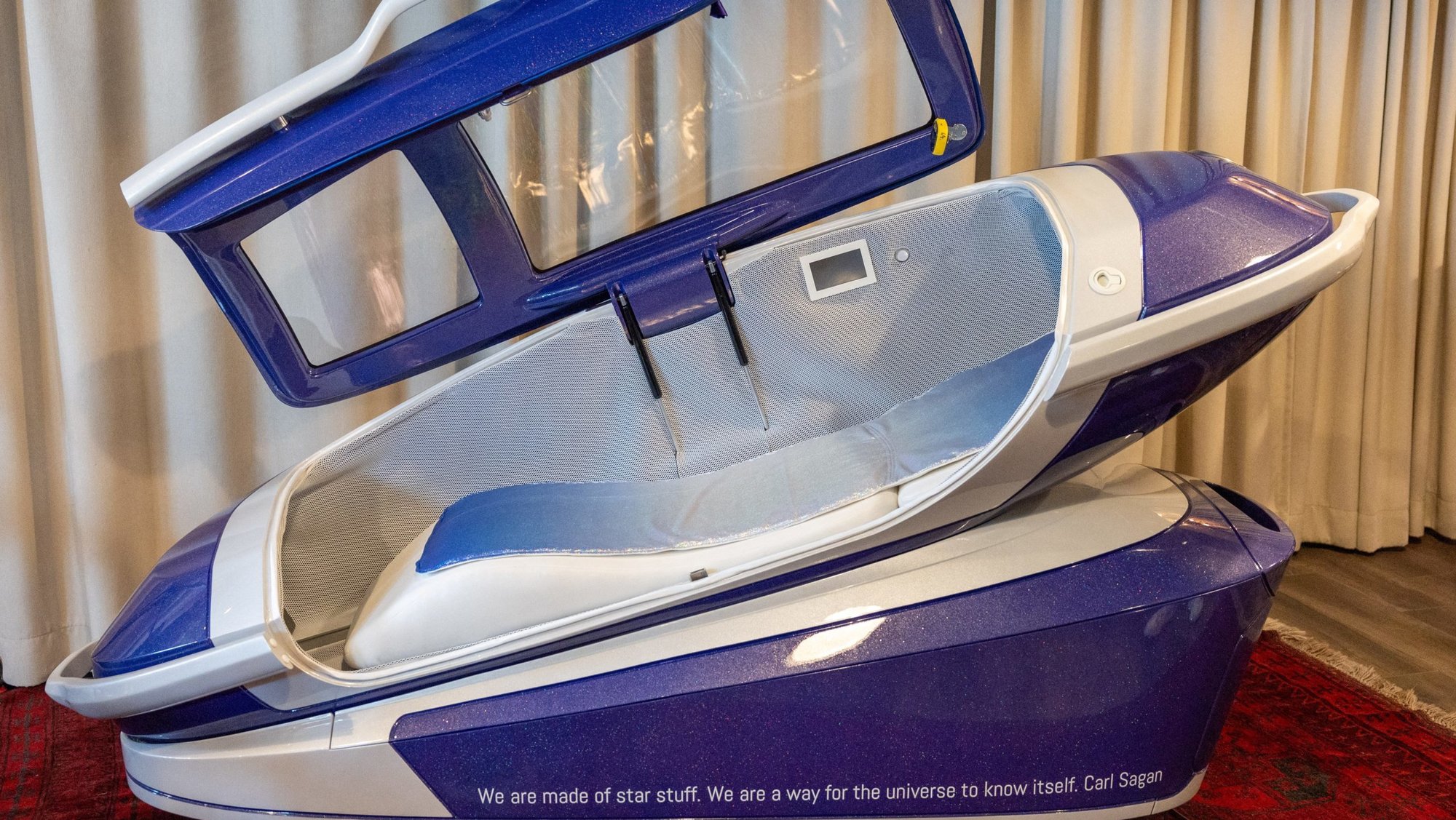 A view of the "Sarco" suicide machine is seen during a presentation by The Last Resort in Zurich July 17, 2024. The 3D-printed capsule, created by Australian physician and euthanasia advocate Philip Nitschke, gives the user ultimate control over the timing of her/his death. Following the Sept. 23 death of an American woman in the capsule in Switzerland, Bishop Felix Gmür of Basel, president of the Swiss bishops' conference, said the device is "dangerous" and that people willing to use the capsule should be deferred to palliative care instead. (OSV News photo/Denis Balibouse, Reuters)