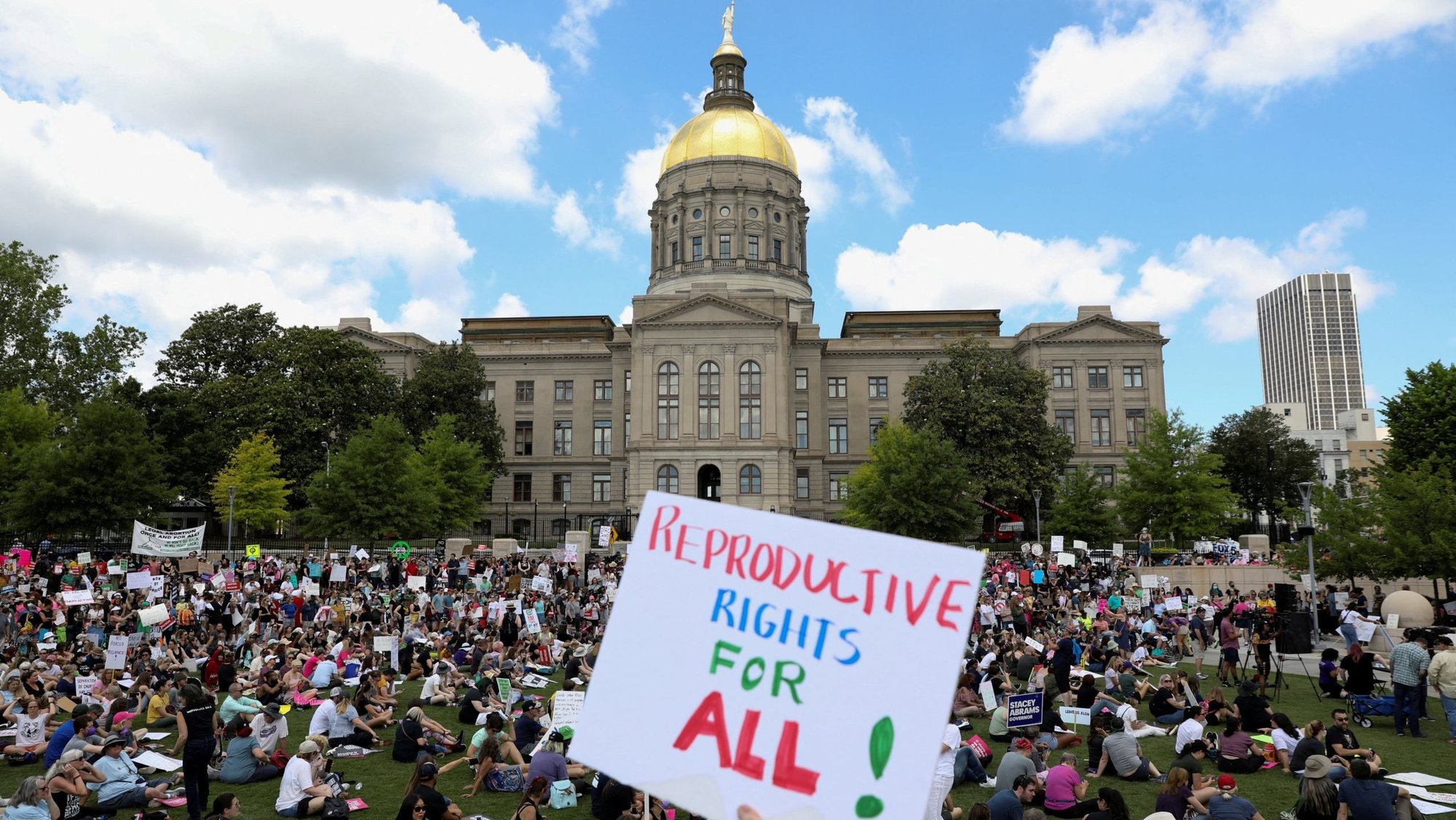 Abortion demonstrators are seen in Atlanta May 14, 2022, protesting a state law that banned abortion after six weeks. Passed in 2019, the law didn't take effect until after the U.S. Supreme Court's Dobbs' ruling in June 2022 overturning Roe v. Wade. The law, facing many legal challenges, was struck down for the second time in a Sept. 30, 2024, ruling by Judge Robert McBurney of Superior Court of Fulton County in Atlanta. (OSV News photo/Alyssa Pointer, Reuters)