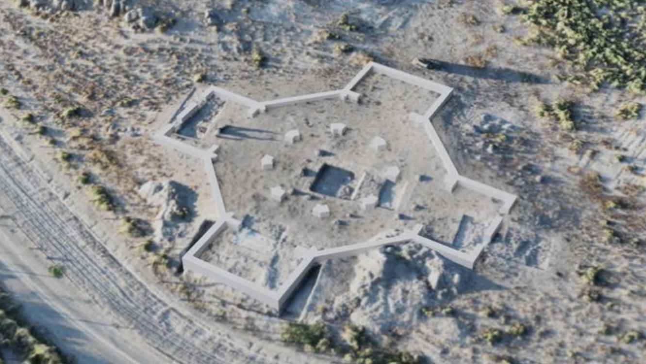 A reconstruction of an ancient church recently discovered in Armenia. The newly discovered church measures about 100 feet across and is shaped like an octagon with “cruciform annexes oriented east-west and north-south,” according to Achim Lictenberger, who noted the discovery of a similar structure from a slightly later period found in Abchazia (Sebastopol). (AGAP via CNA)