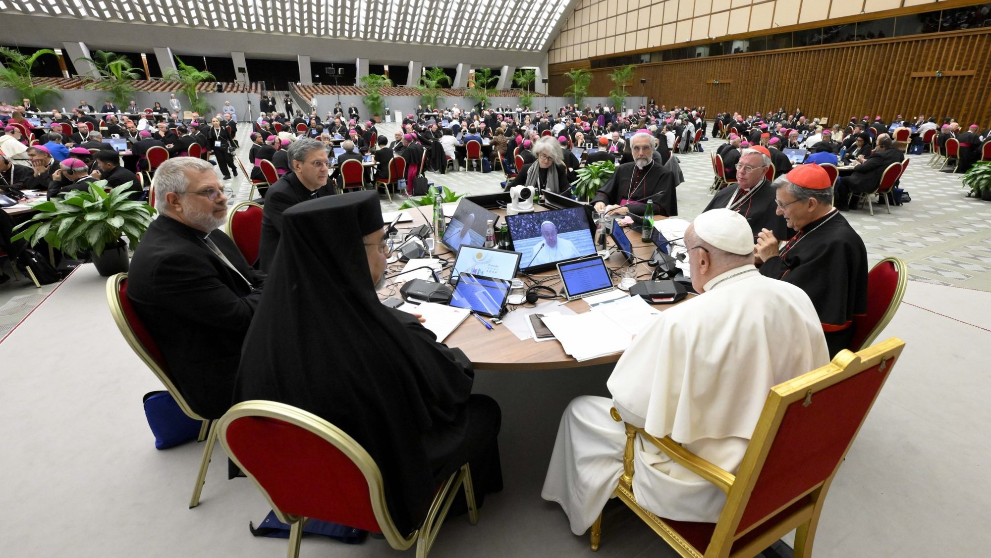 Pope Francis and members of the Synod of Bishops on Synodality attend the synod’s final working session Oct. 26 in the Paul VI Audience Hall at the Vatican.(CNS/Vatican Media)