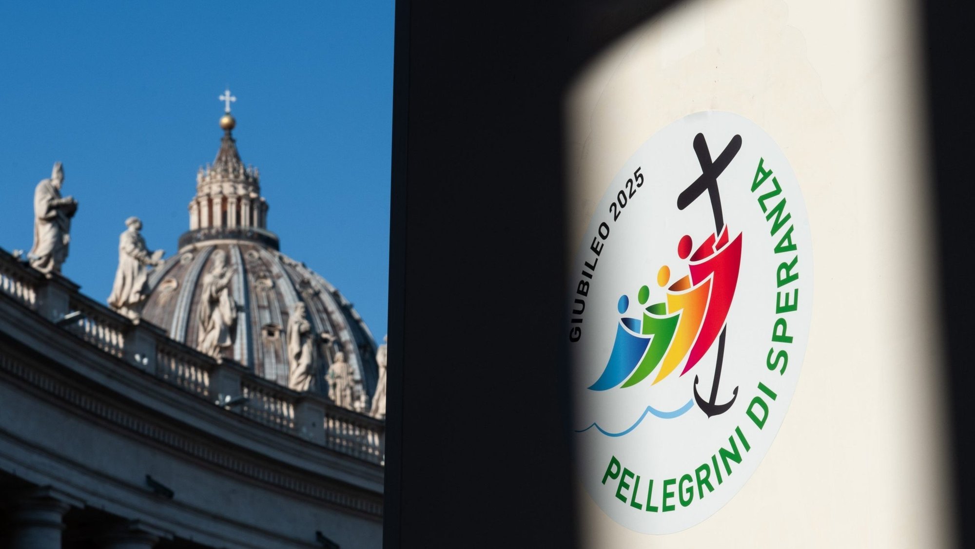 The is a combination photo of St. Peter's Basilica and the logo chosen by the Vatican for the Jubilee Year 2025. Bishops in the U.S. and Canada are exhorting the faithful to embrace the virtue of hope during the Jubilee. (OSV News photo/Massimiliano Migliorato, Catholic Press Photo)