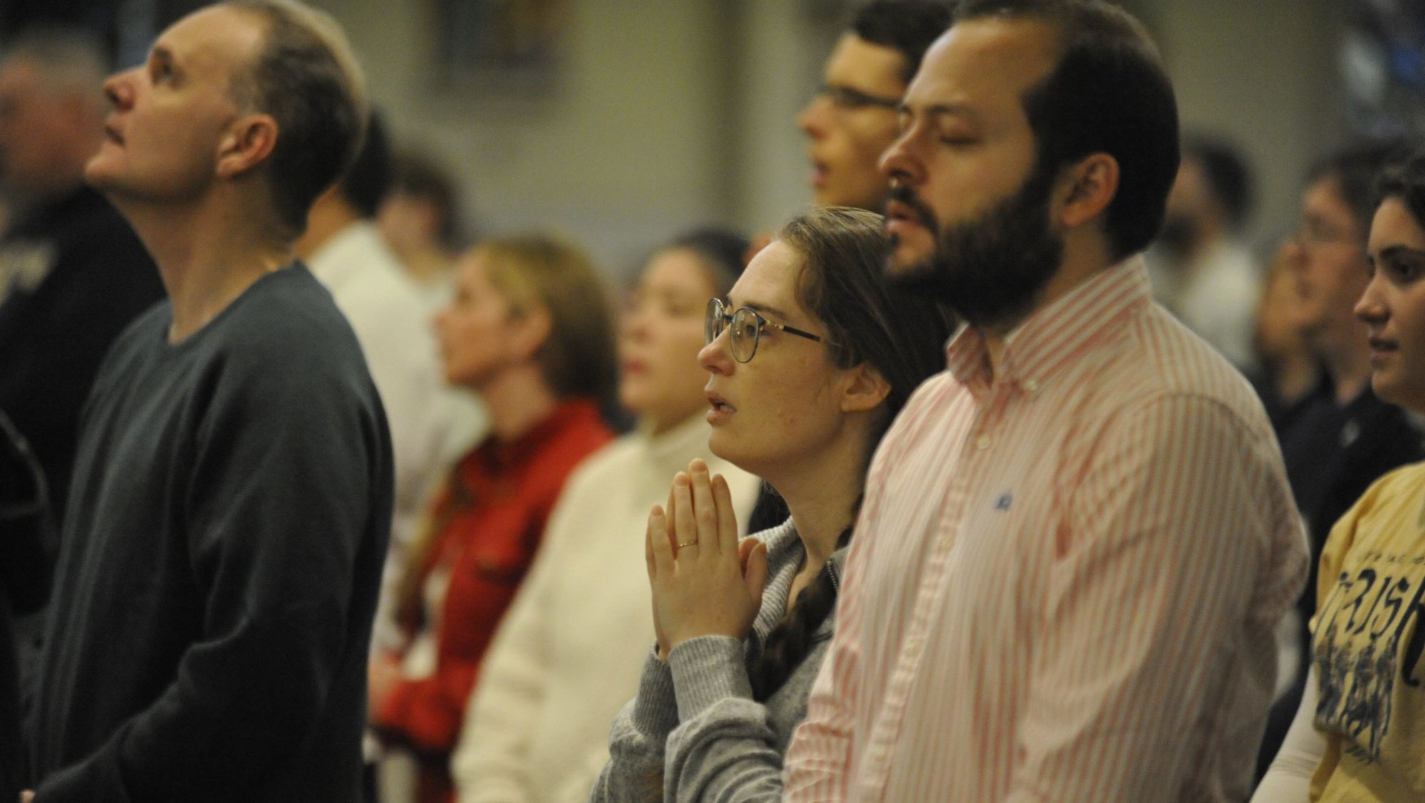 People pray inside St. Louis Cathedral Jan. 1, 2025, where during Mass Archbishop Gregory M. Aymond and 600 worshipers struggled to make sense of the death and carnage perpetrated by a man who drove a pickup truck into a dense crowd of early-morning New Year's revelers just five blocks away on Bourbon Street. (OSV News photo/Peter Finney Jr., Clarion Herald)