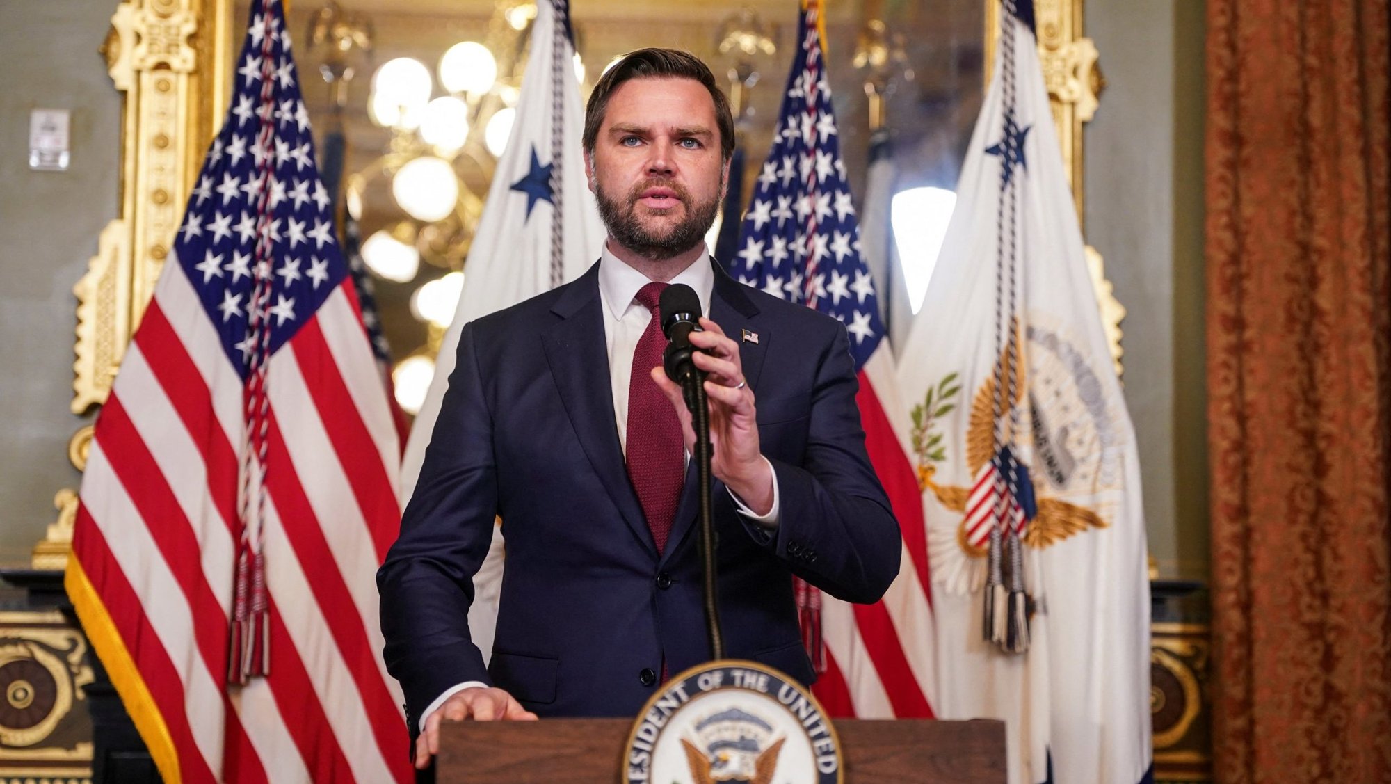 U.S. Vice President JD Vance speaks during the swearing in ceremony of CIA Director John Ratcliffe Jan. 23, 2025. In an interview on Face the Nation Jan. 26, Vance criticized USCCB's response to Trump's executive orders on immigration. (OSV News photo/Nathan Howard, Reuters)