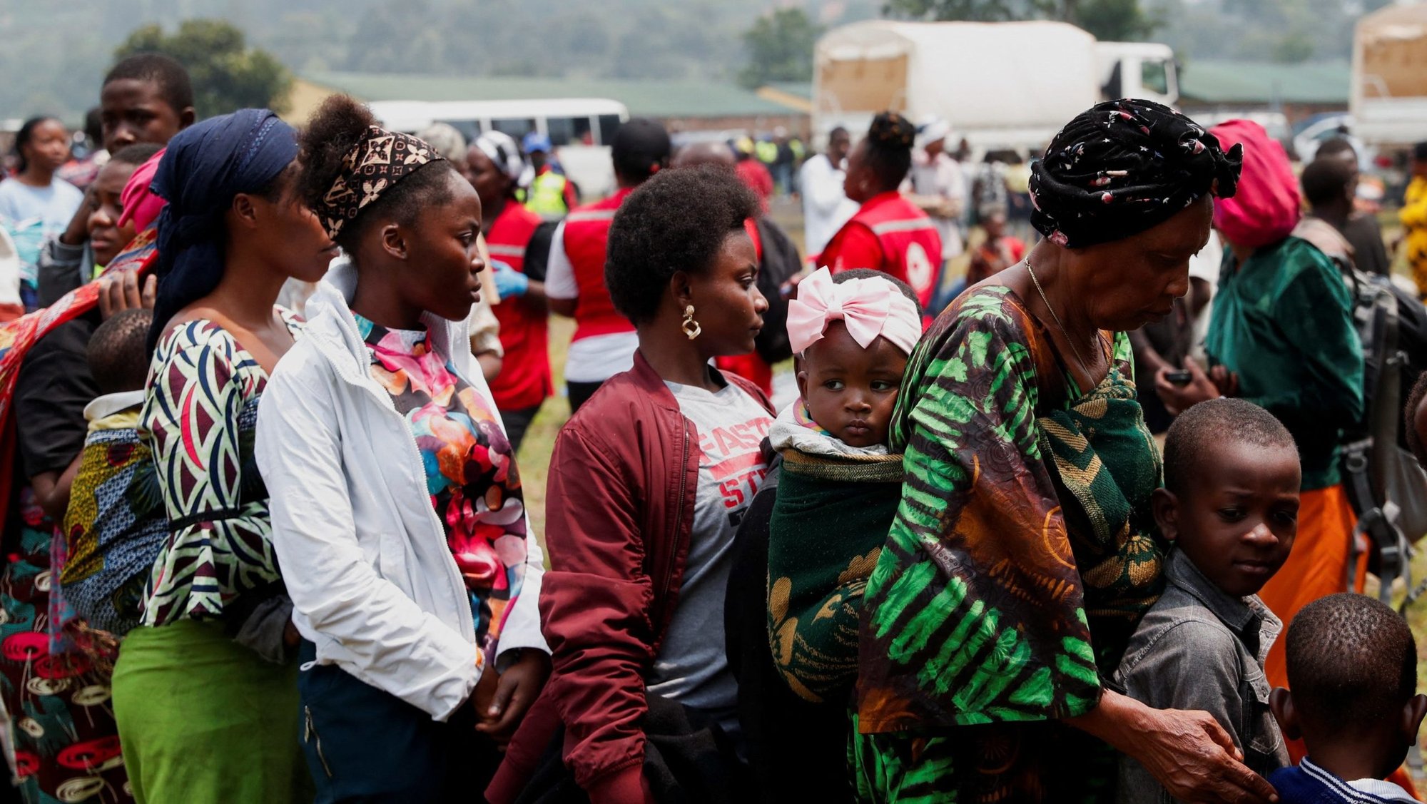 Congolese civilians who fled from Goma, in eastern Congo, following fighting between M23 rebels and the armed forces of the Democratic Republic of the Congo, gather to register Jan. 28, 2025, at a reception center in Rugerero near Gisenyi, in Rwanda's Rubavu district. (OSV news photo/Thomas Mukoya, Reuters)