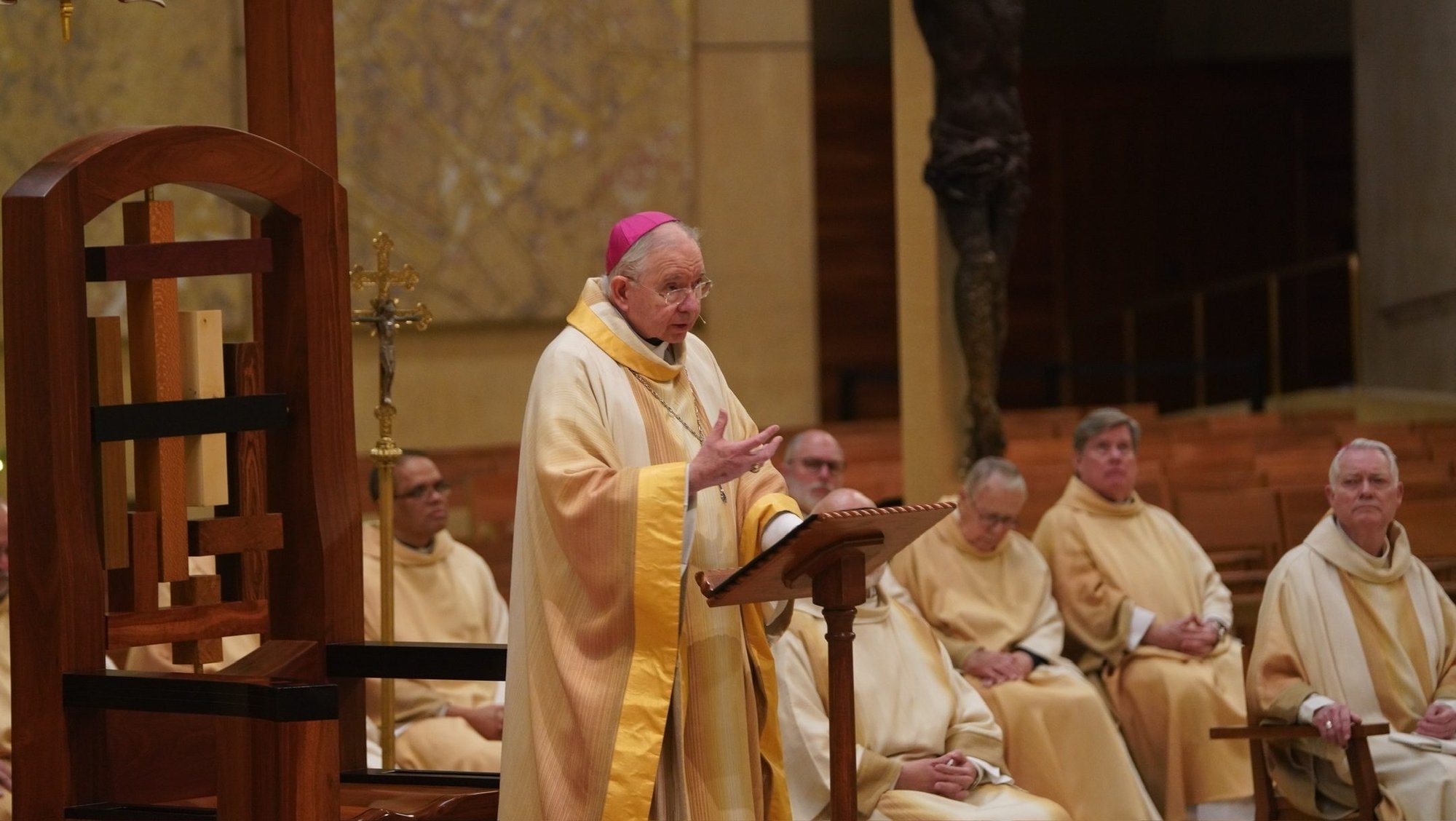 Archbishop Gomez delivers the homily at a special Mass for the victims of the California wildfires Jan. 9. (Archdiocese of Los Angeles)