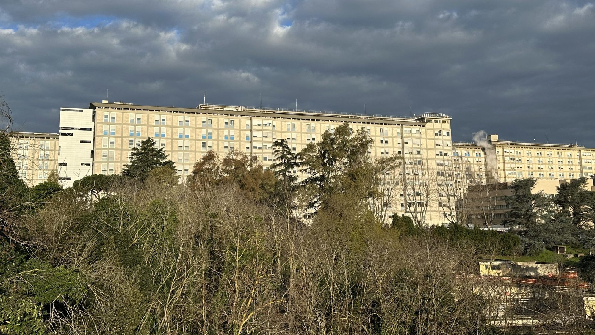 The south side of Rome's Gemelli hospital where Pope Francis is an inpatient is seen Feb. 17, 2025. (CNS photo/Robert Duncan)