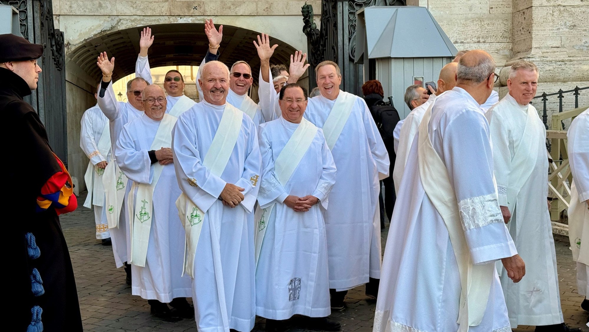 Deacons from the Archdiocese of Los Angeles process out of St. Peter’s Basilica after the Feb. 22 Jubilee of Deacons Mass. (Father Parker Sandoval)