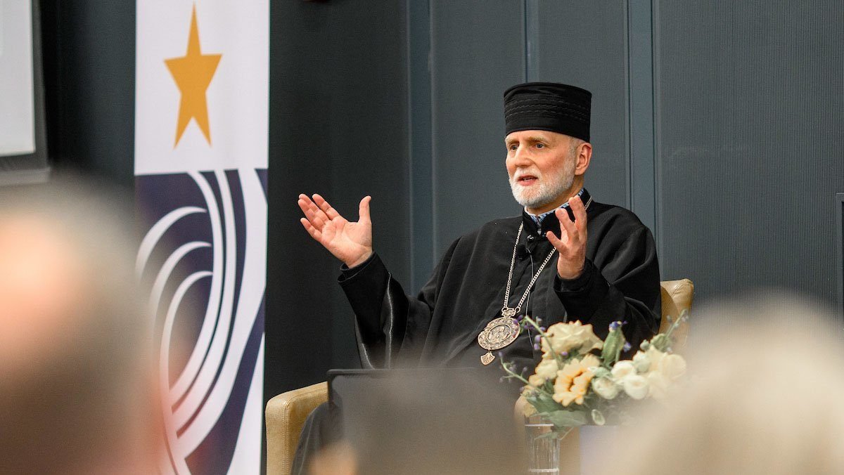 Metropolitan Archbishop Borys A. Gudziak of the Ukrainian Catholic Archeparchy of Philadelphia speaks of hope and resilience in Ukraine amid Russia's ongoing war during his March 6, 2025, keynote address at the University of Notre Dame's 2025 Ukrainian Studies Conference in Indiana. The event was a collaboration between Notre Dame’s Nanovic Institute (part of the Keough School of Global Affairs) and Ukrainian Catholic University, of which Metropolitan Gudziak is president. (OSV News photo/Matt Cashore, courtesy University of Notre Dame)