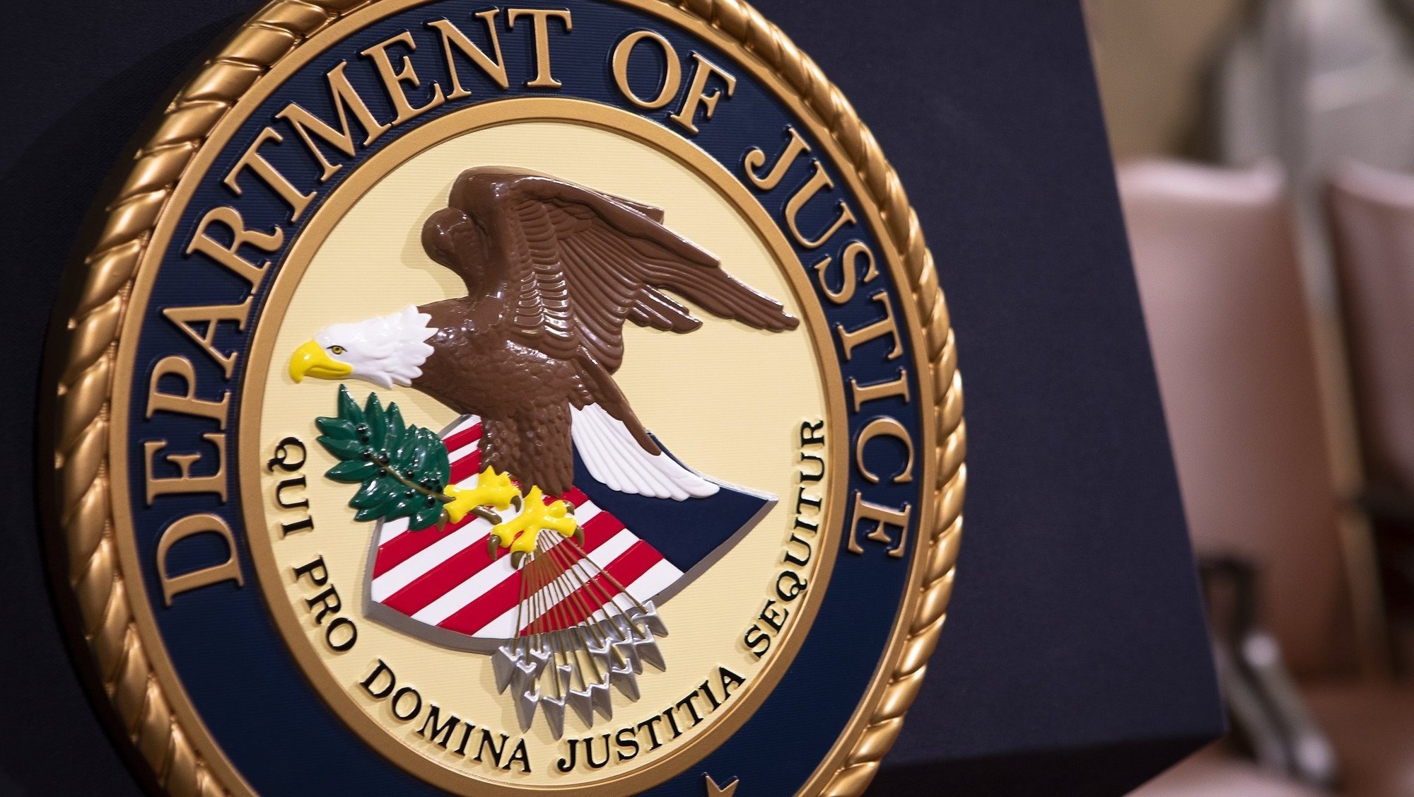 The Department of Justice seal is seen July 30, 2018, in the Great Hall at the Main Justice Building in Washington. (OSV News photo/CNS file, Tyler Orsburn)