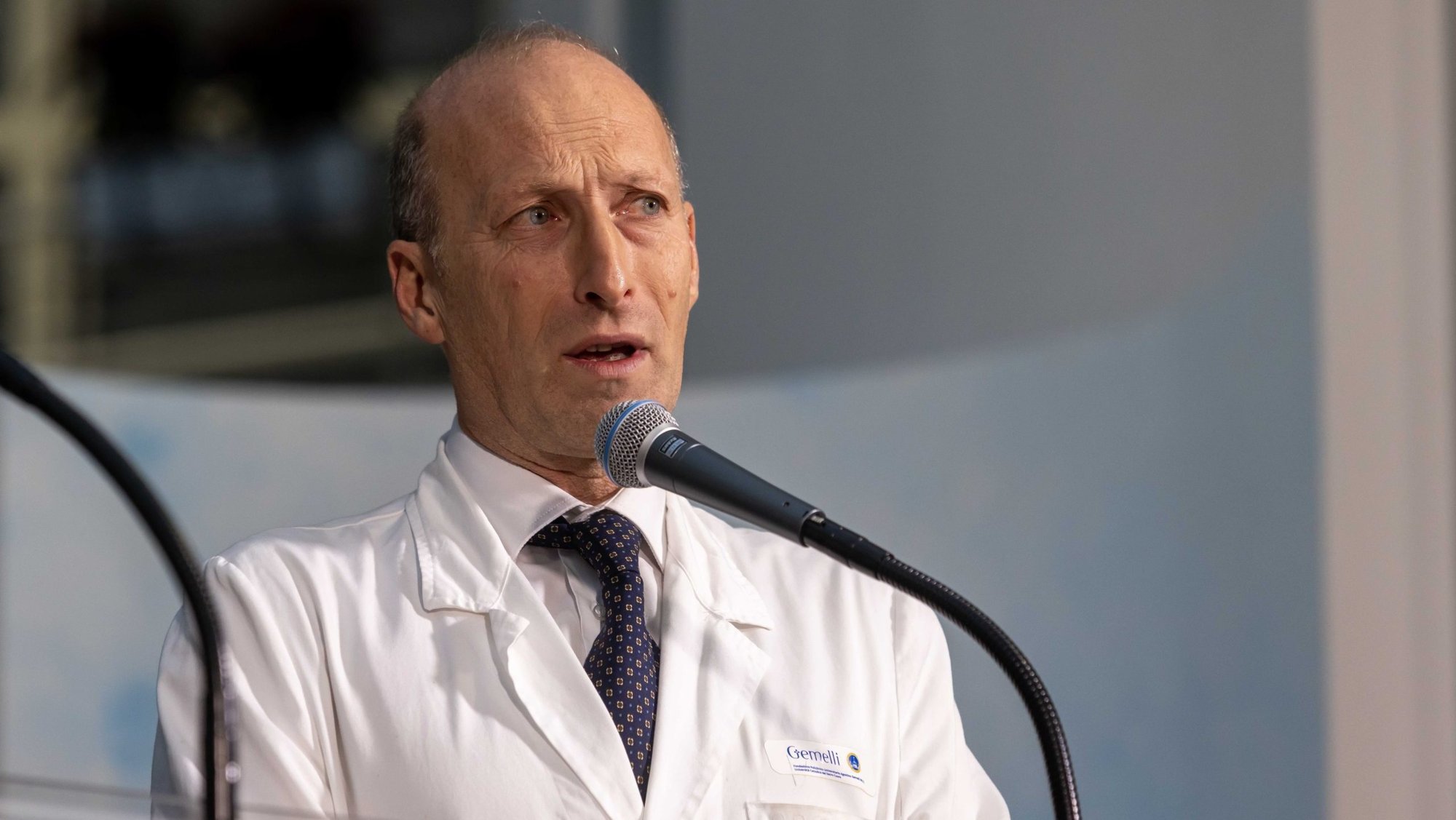 Dr. Sergio Alfieri, who has led the medical team treating the pope in the hospital, speaks at a news conference at Rome's Gemelli hospital March 22, 2025. The pope's doctors announced that he would be discharged from the hospital and return to his residence in the Vatican the following day. (CNS photo/Pablo Esparza)