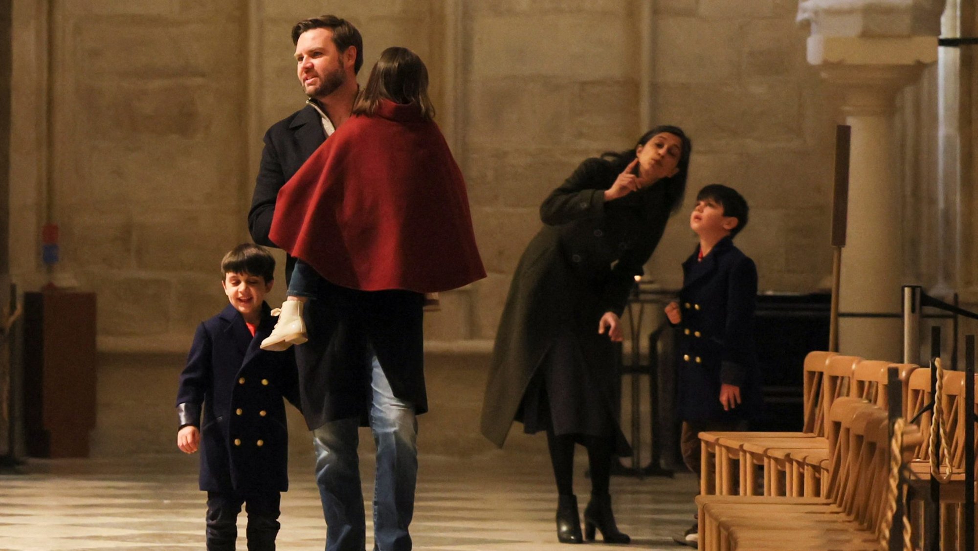 U.S. Vice President JD Vance, second lady Usha Vance, and their children Ewan, Vivek, and Mirabel, visit Notre Dame Cathedral in Paris February 12, 2025. (OSV News photo/Leah Millis, pool via Reuters)