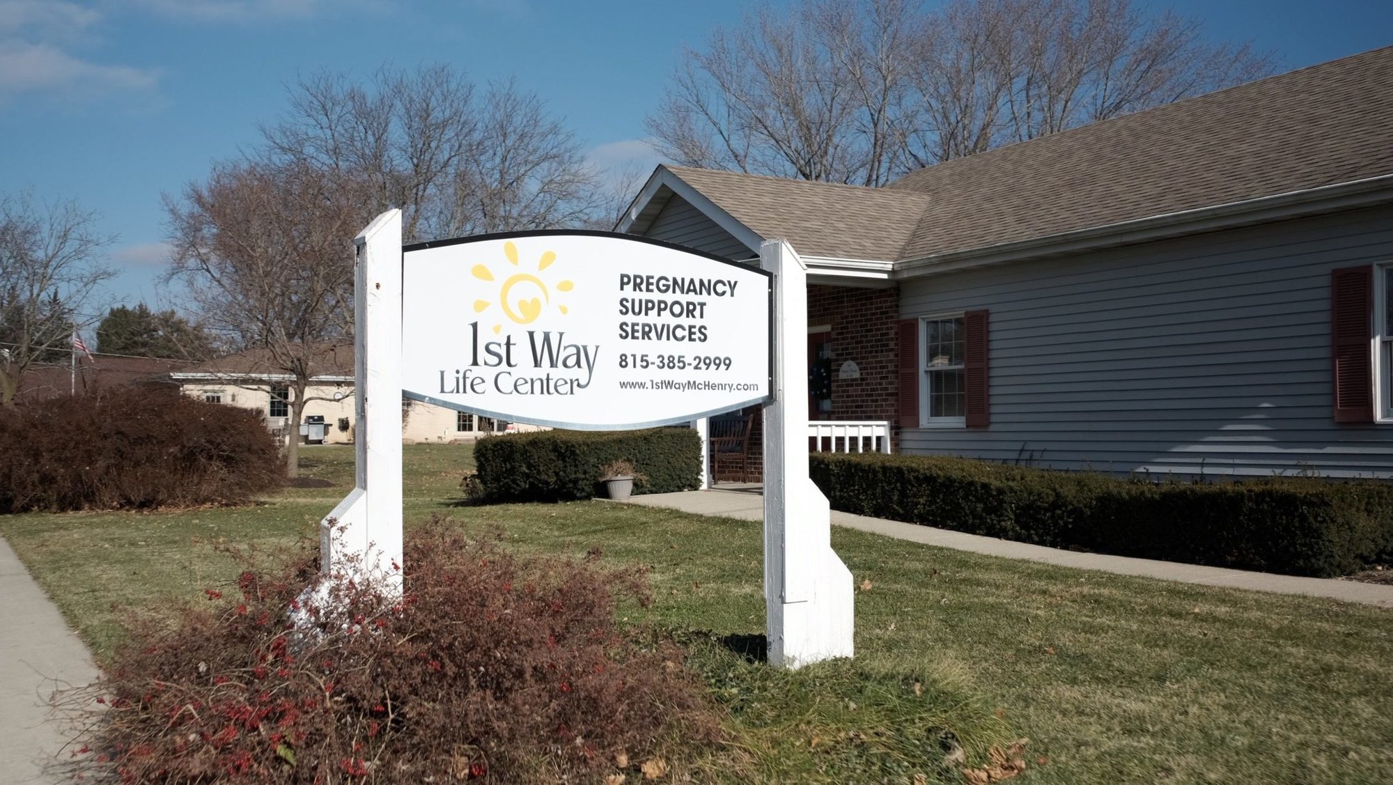 A undated photo shows a sign outside 1st Way Pregnancy Support Services in Johnsburg, Ill. The center, a plaintiff in a federal lawsuit concerning what pregnancy resource centers can tell clients, is one of 100 pregnancy resource centers in Illinois. (OSV News photo/1st Way Pregnancy Support Services)