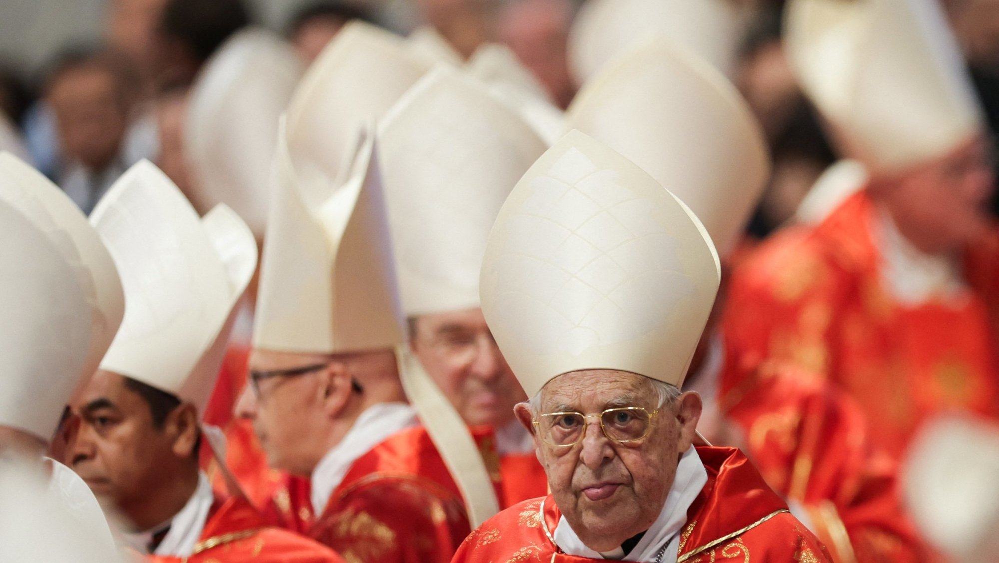 Cardinals attend a Mass in St. Peter's Basilica at the Vatican, May 7, 2025, the first day of the conclave to elect a new pope. (OSV News/Murad Sezer, Reuters)