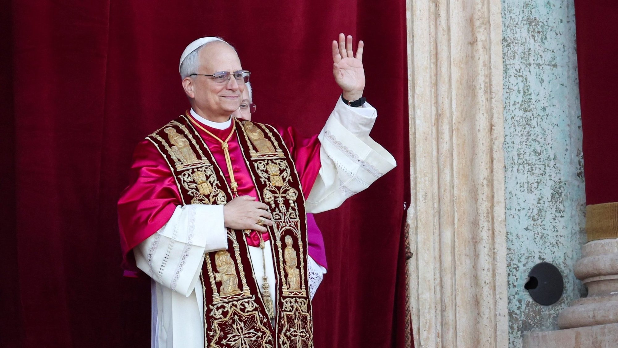 Cardinal Robert Francis Prevost, now Pope Leo XIV, appears on the central balcony of St. Peter's Basilica at the Vatican May 8, 2025, following his election during the conclave. (OSV News/Claudia Greco, Reuters)