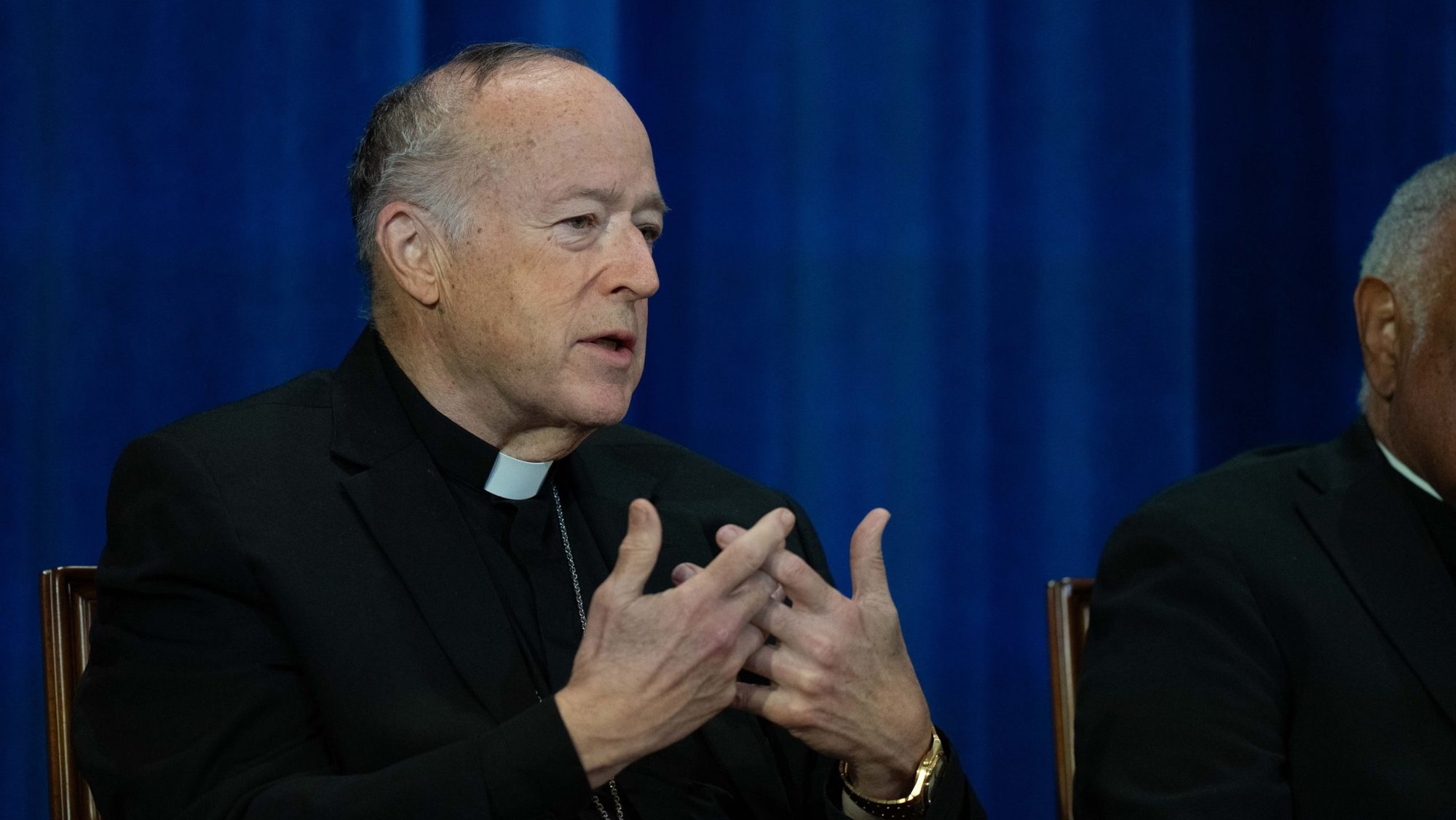 Cardinal Robert W. McElroy of Washington speaks about the election of Pope Leo XIV at a news conference May 9, 2025, at the Pontifical North American College in Rome. (CNS photo/Kendall McLaren)