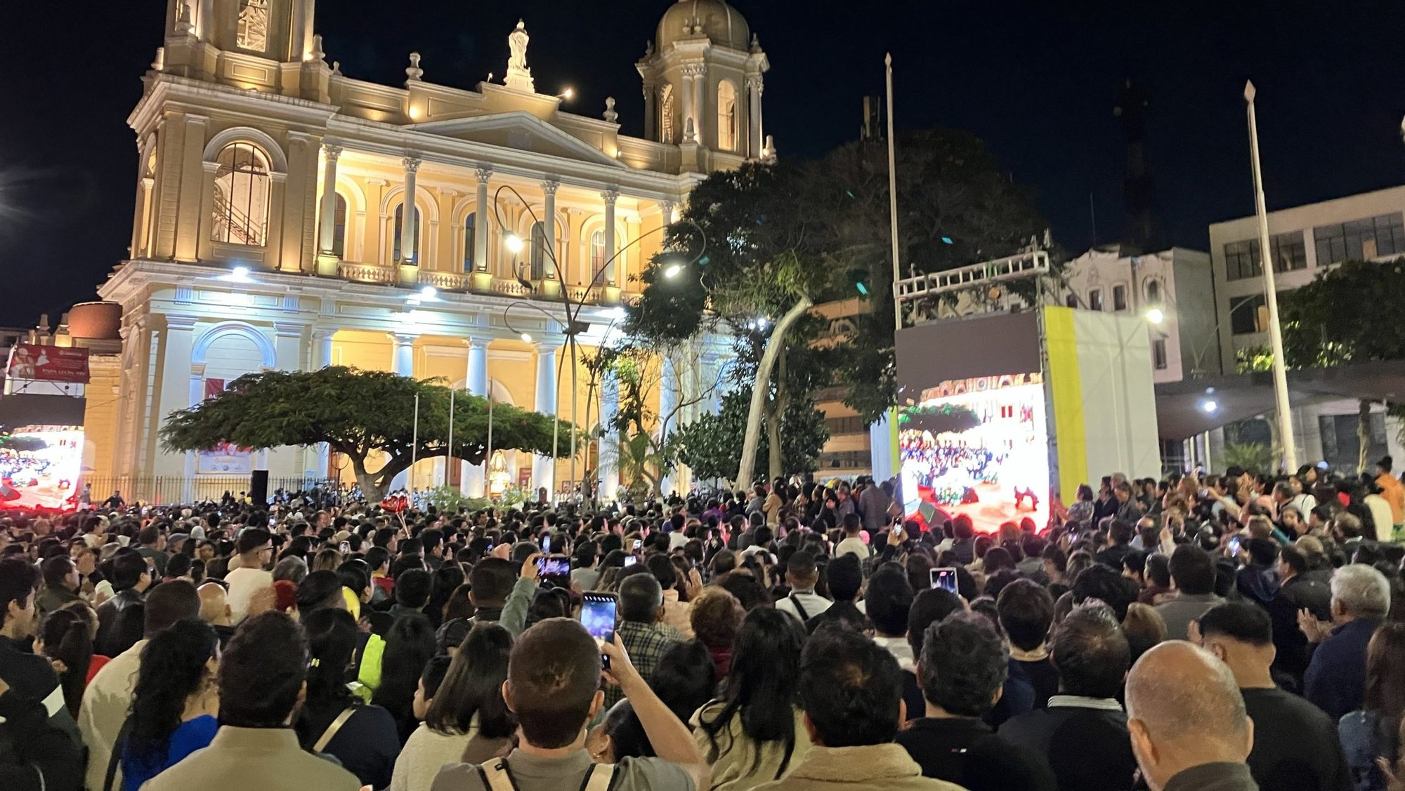 Thousands of people gather for Mass outside the Cathedral of Santa Maria de Chiclayo in Peru May 10, 2025, celebrating the election of Pope Leo XIV, who was bishop of Chiclayo between 2015 and 2023. He was elected pope at the Vatican May 8, becoming the first American pontiff in history. (OSV News photo/David Agren)