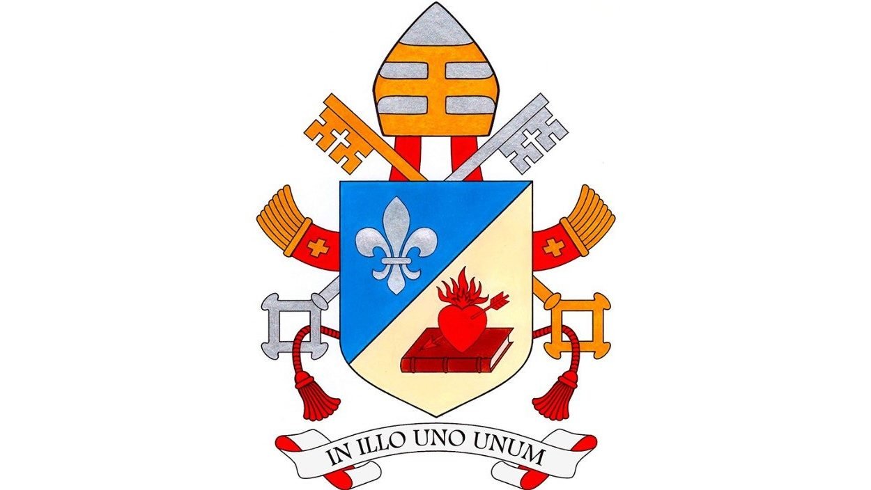 Pope Leo XIV's coat of arms with his episcopal motto, "In Illo uno unum," literally "In the One (Christ), we are one," is seen in an image published by the Vatican Secretariat of State May 10, 2025. (CNS photo/Vatican Media)