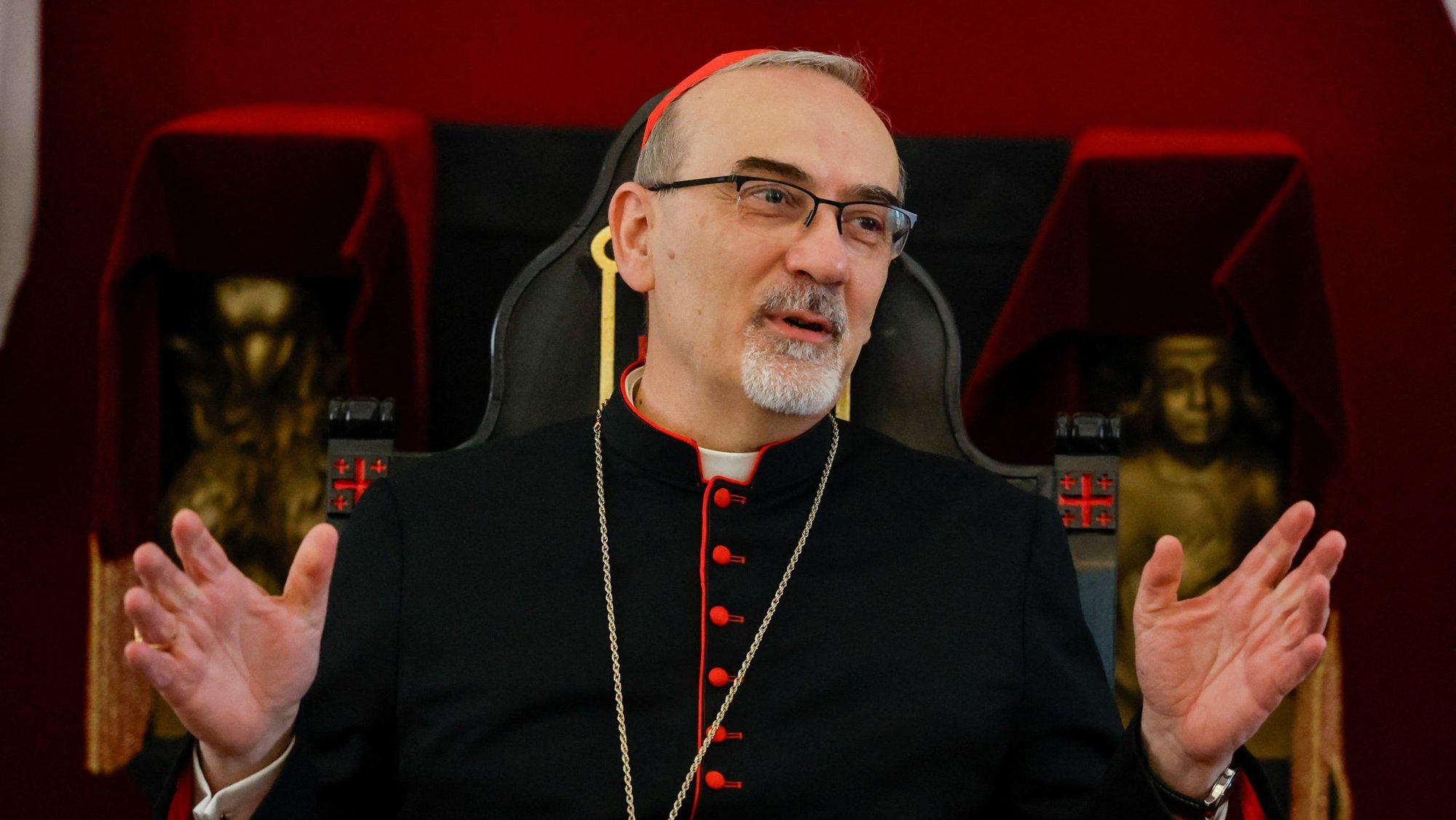 Cardinal Pierbattista Pizzaballa, the Latin patriarch of Jerusalem, speaks during a news conference at the patriarchate headquarters in the Old City of Jerusalem May 13, 2025. Cardinal Pizzaballa had just returned from the Vatican where he attended the May 7-8 conclave, which on its second day elected former Cardinal Robert Francis Prevost, now Pope Leo XIV. (OSV News photo/Ammar Awad, Reuters)