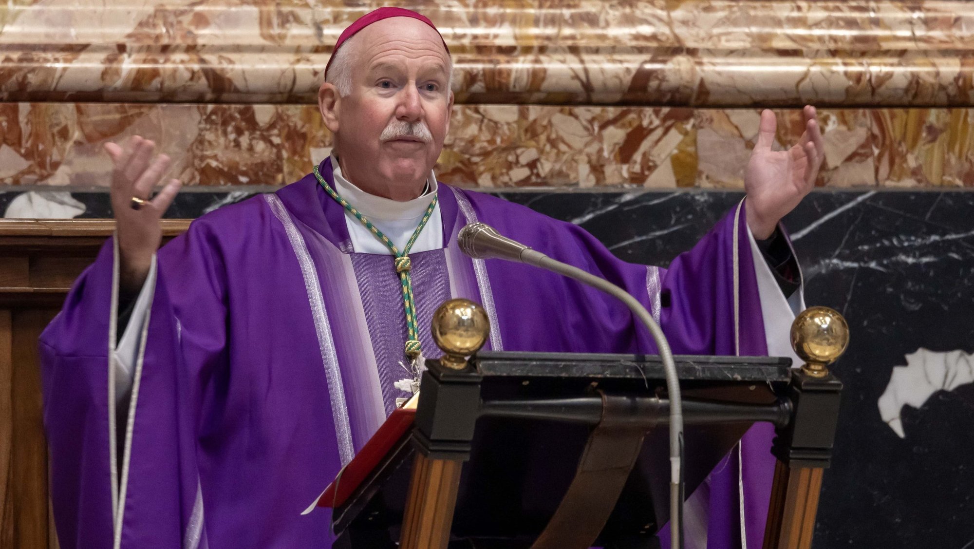 Pittsburgh Auxiliary Bishop Mark A. Eckman gives the homily during a Mass with U.S. Holy Year pilgrims at the Altar of the Chair in St. Peter's Basilica at the Vatican March 17, 2025. Pope Leo XIV on June 4, 2025, accepted the resignation of Pittsburgh Bishop David A. Zubik, 75, and appointed Bishop Eckman as his successor. (CNS photo/Pablo Esparza)
