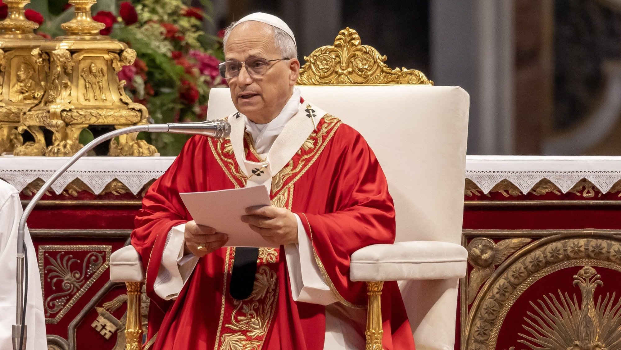 Pope Leo XIV celebrates Mass for the feast of Sts. Peter and Paul in St. Peter’s Basilica at the Vatican June 29, 2025. (CNS photo/Pablo Esparza)