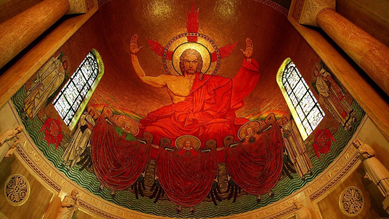 The “Christ in Majesty” mosaic on the apse of the National Shrine in Washington, D.C., one of the largest mosaic images of Christ in the world. (Wikimedia Commons)