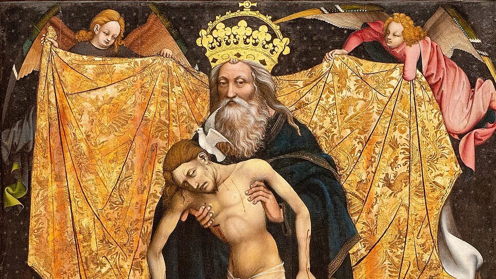 A painting of the Holy Trinity from the altarpiece in St. Mary’s Church in Gdansk, northern Poland. (Wikimedia Commons)