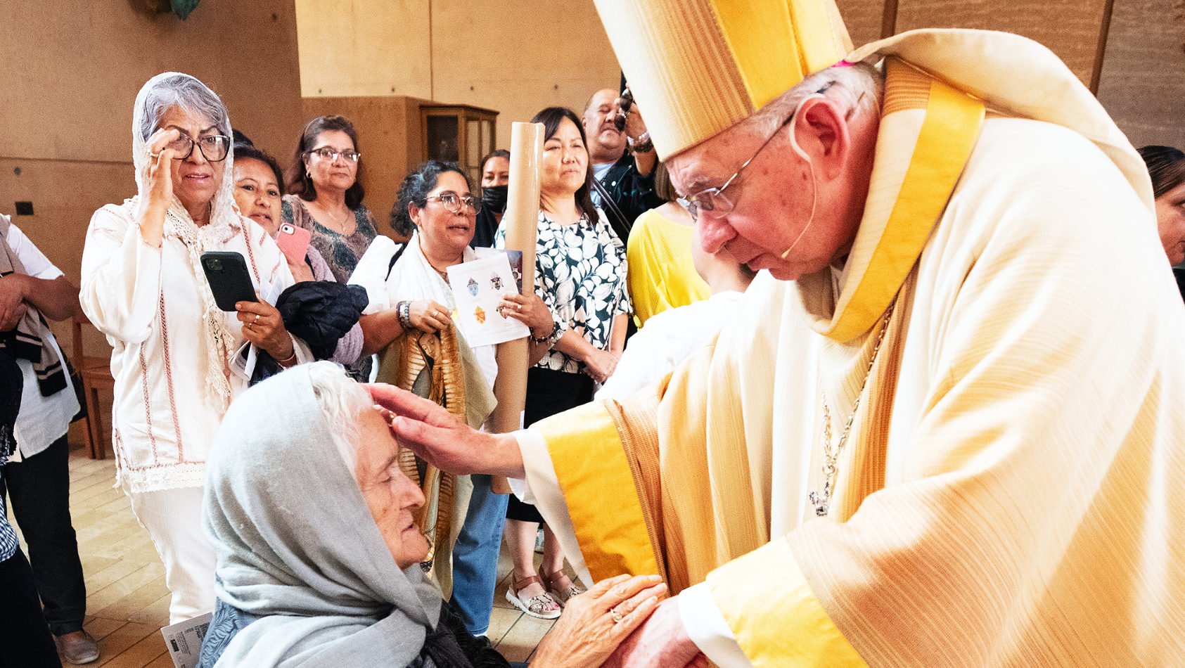 Los Angeles Archbishop Jose H. Gomez offers a blessing following the Mass in Recognition of Immigrants in 2024. (Victor Alemán)