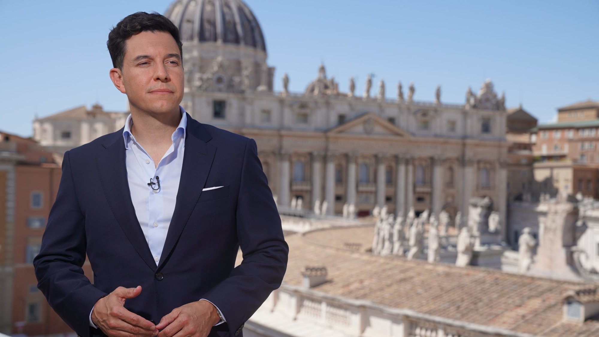 "NBC Nightly News" anchor and managing editor Tom Llamas poses for a photo April 22, 2025, at Vatican City while covering the death of Pope Francis. A Miami native and a Cuban American, Llamas was named "NBC Nightly News" anchor earlier this year, succeeding Lester Holt, who retired. Llamas officially took over June 2. A Catholic, Llamas is the first Latino anchor of an American weekday nightly news broadcast. (OSV News photo/NBC)