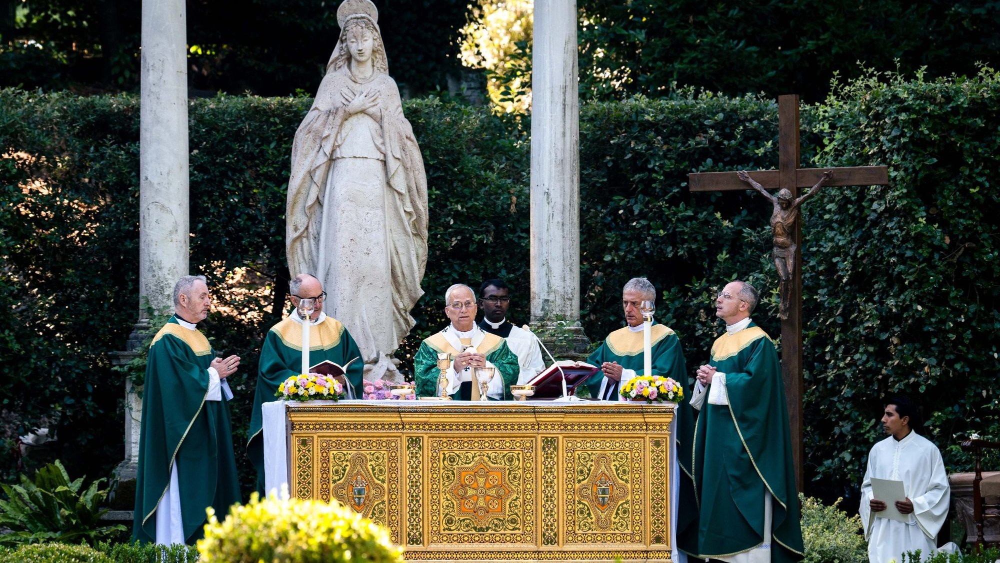 Pope Leo XIV celebrates Mass for the Care of Creation on the grounds of the Borgo Laudato Si' ecology center in Castel Gandolfo, Italy, July 9, 2025. (CNS photo/Cristian Gennari, pool)