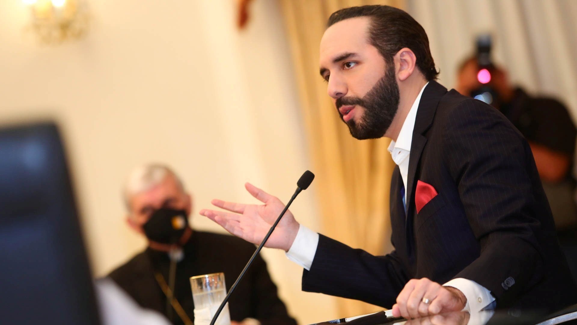 Salvadoran President Nayib Bukele takes part in a meeting at the Presidential House in San Salvador May 3, 2021. (OSV News photo/Secretaria de Prensa de La Presidencia handout via Reuters)