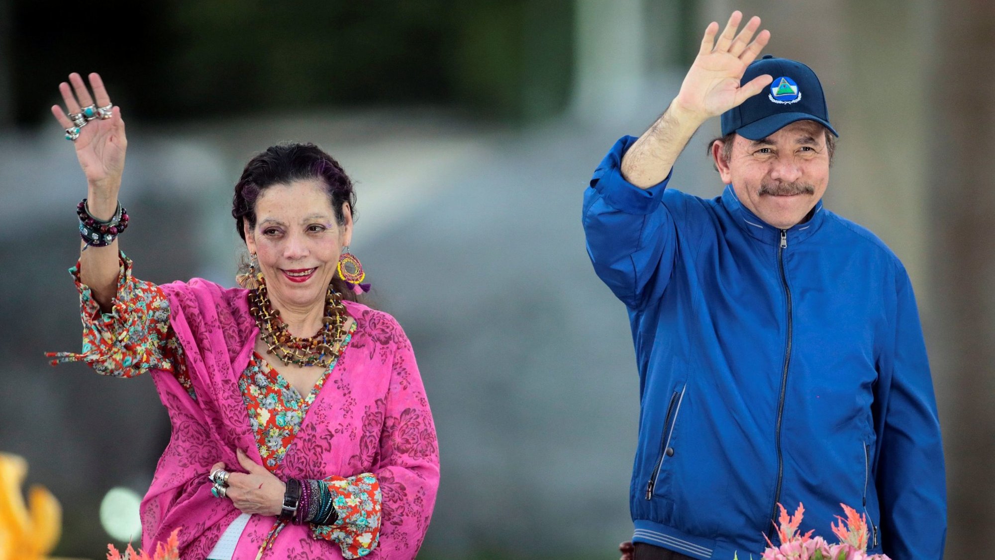 Nicaraguan Co-Presidents Daniel Ortega and Rosario Murillo, who are husband and wife, greet supporters during the opening ceremony of a highway overpass in Managua March 21, 2019. Nicaragua’s ruling Sandinista regime seized a prominent Catholic school Aug. 12, 2025, claiming without proof that it had operated a "torture" center during past protests. The government renamed the school for a slain partisan, "Héroe Bismarck Martínez." (OSV News photo/Oswaldo Rivas, Reuters)