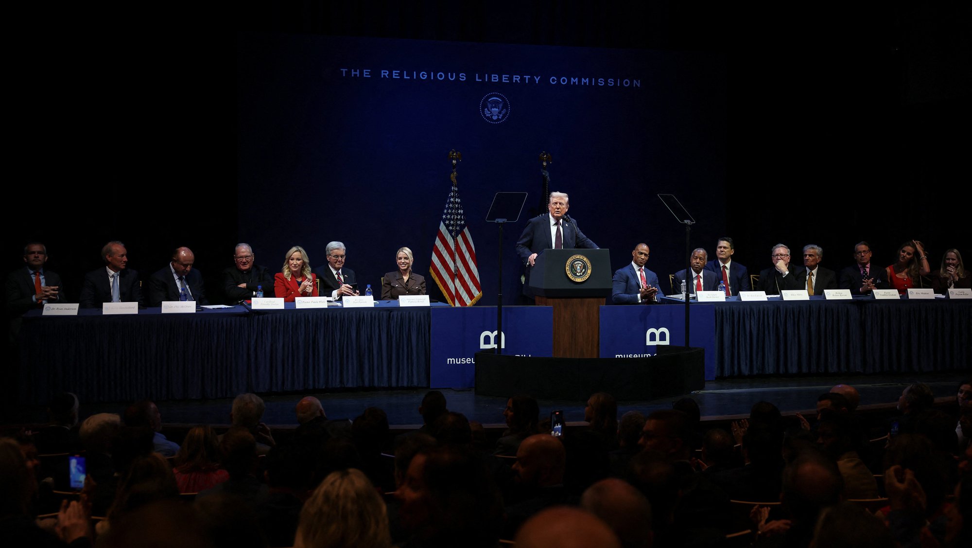 U.S. President Donald Trump delivers remarks to the Department of Justice's Religious Liberty Commission at the Museum of the Bible in Washington Sept. 8, 2025. (OSV News photo/Evelyn Hockstein, Reuters)
