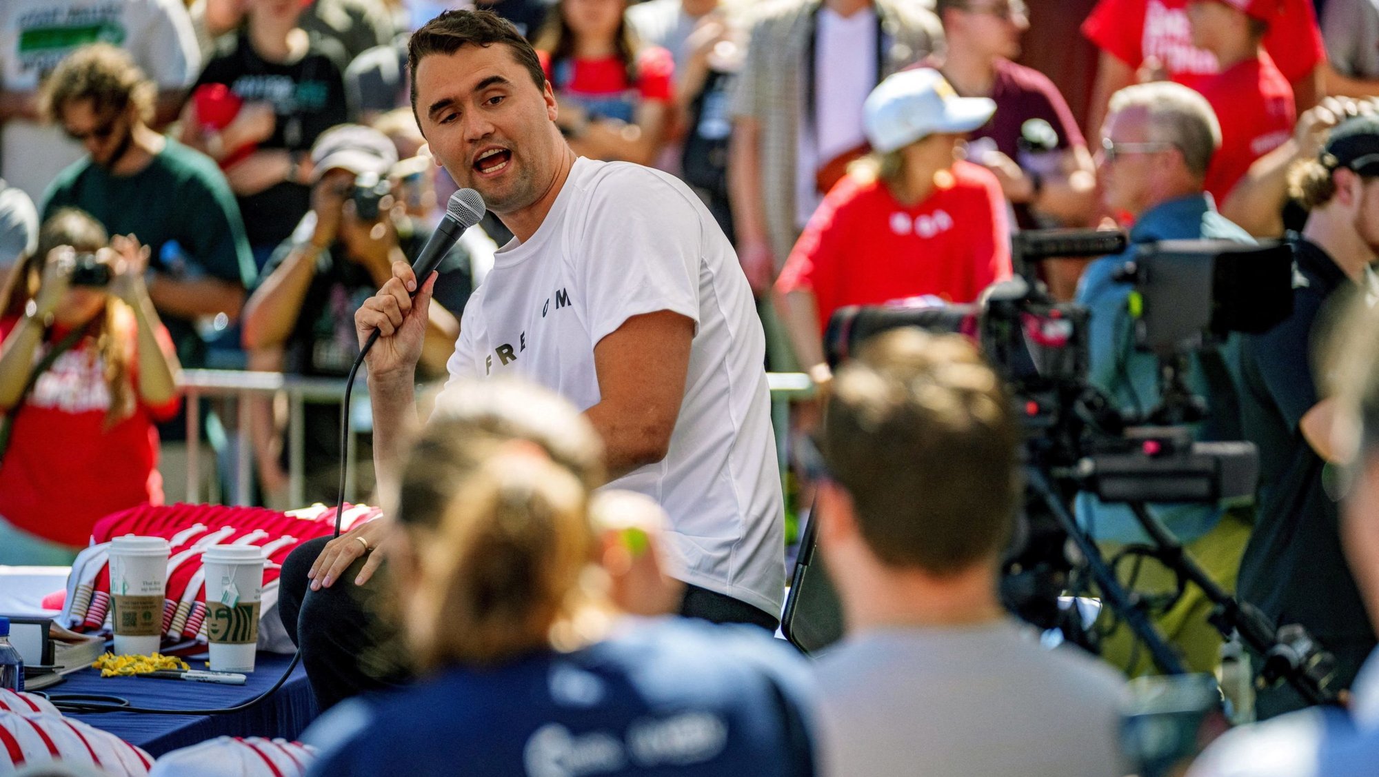 Commentator Charlie Kirk appears at a Utah Valley University speaking event in Orem, Utah, Sept. 10, 2025. (OSV News photo/Trent Nelson, The Salt Lake Tribune via Reuters)