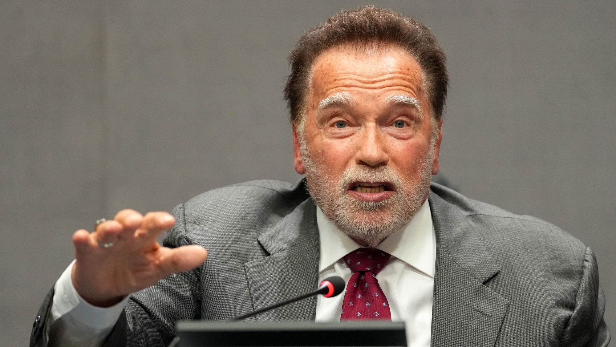 Arnold Schwarzenegger, actor and former California governor, speaks during a Vatican news conference on “Raising Hope for Climate Justice” Sept. 30, 2025. (CNS photo/Lola Gomez)
