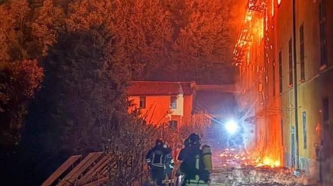 A 17th-century monastery in northern Italy where recently canonized St. Carlo Acutis received his first Communion is seen in flames as firefighters try to contain the fire Oct. 11, 2025. The Bernaga Monastery, located in the La Valletta Brianza municipality in the Lombardy region, was home to 22 Ambrosian-rite cloistered nuns, all of whom survived the devastating blaze. (OSV News/courtesy Lombardy firefighters) Editors: best quality available.