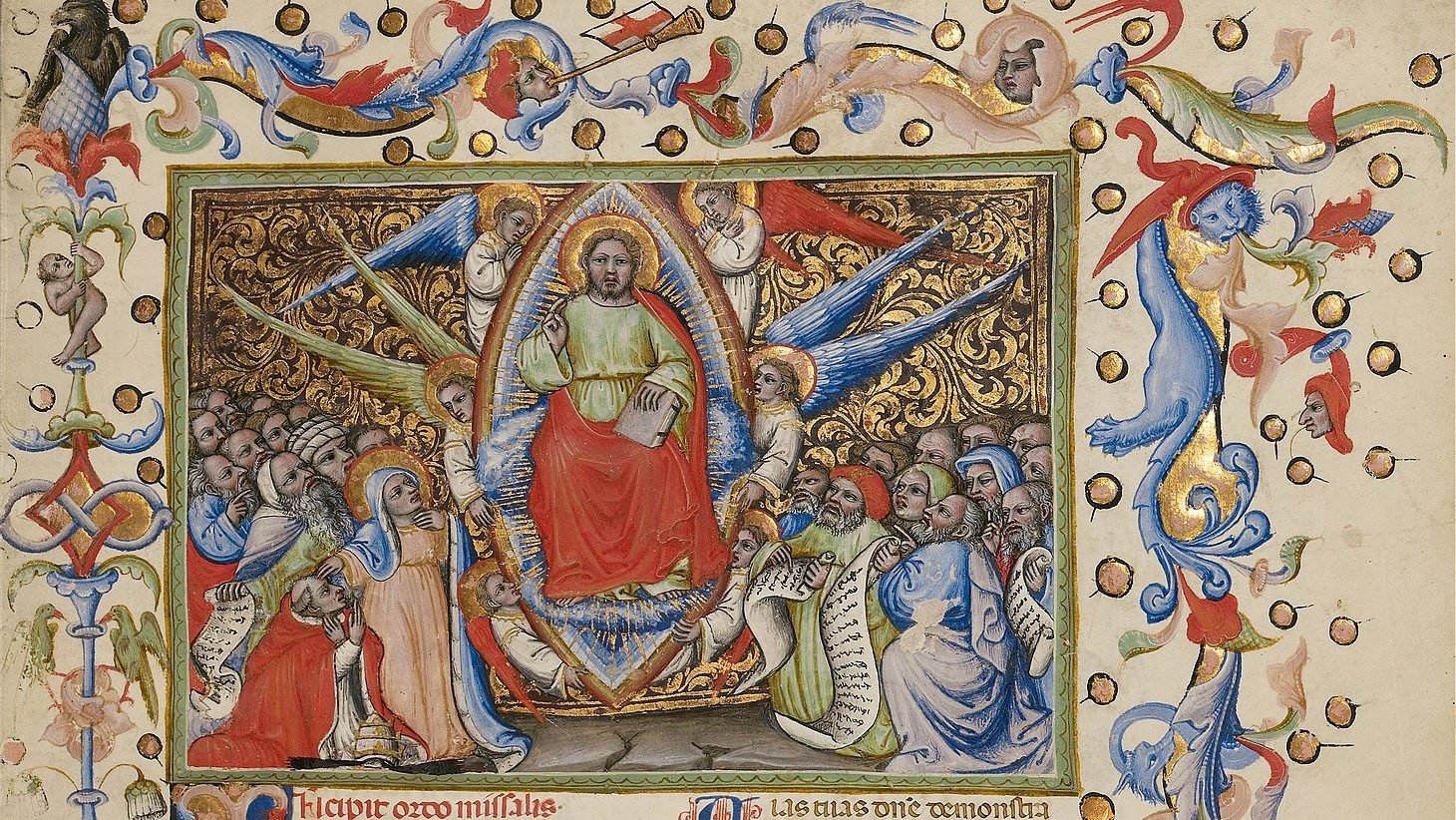 Detail from “Christ in Majesty; Initial A: A Man Lifting His Soul to God,” Master of the Brussels Initials (Italian, active about 1389-1410) — illuminator (Italian). | WIKIMEDIA COMMONS