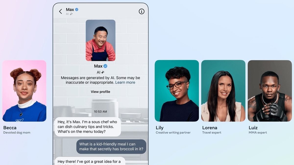 In September 2025, Meta (parent company of Facebook) introduced a lineup of new AI chatbots with distinct personalities, opinions and interests, and voiced by celebrities such as Tom Brady, Paris Hilton, and Kendall Jenner. (Meta)