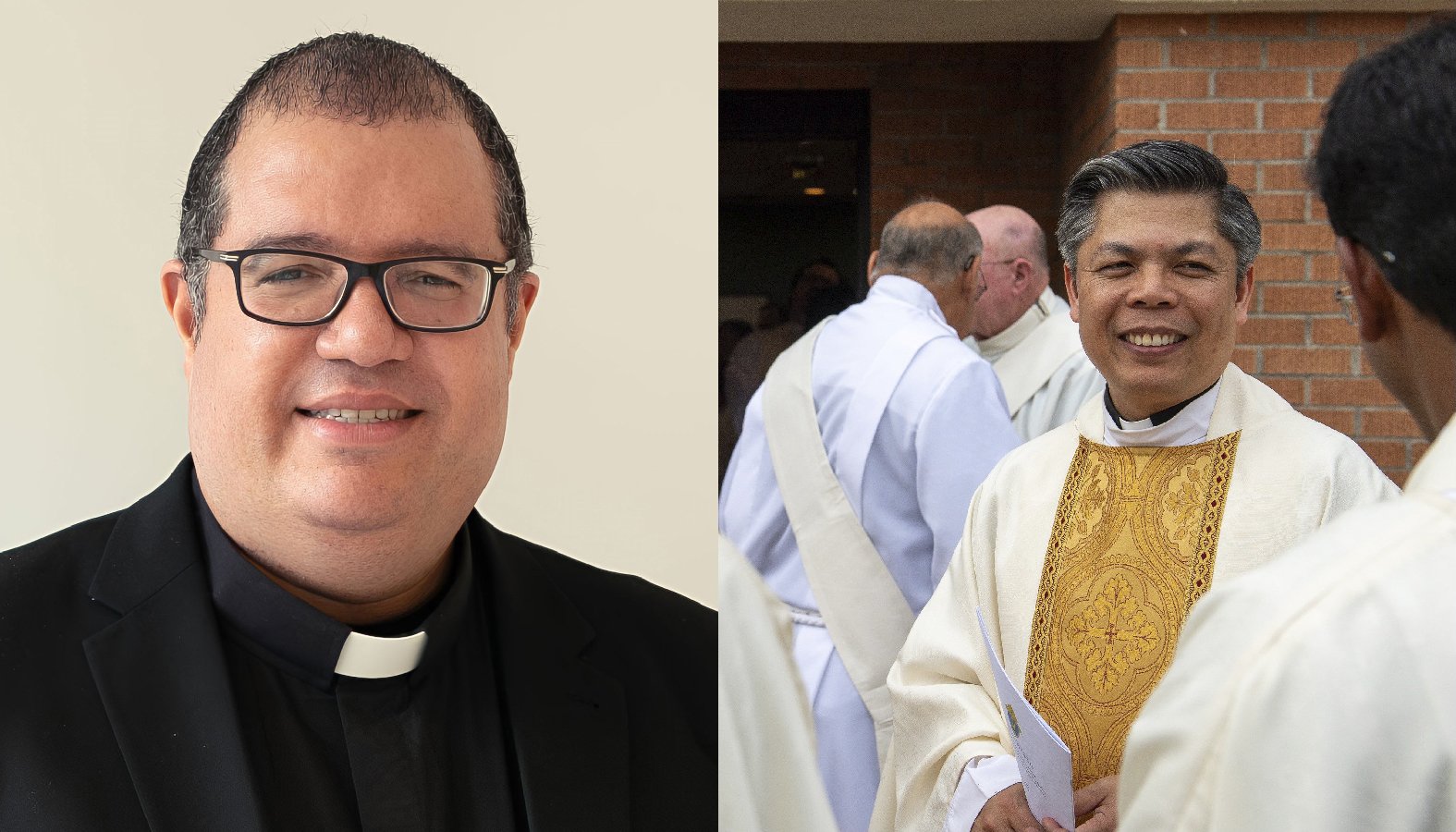 (Left) Bishop-designate Manuel de Jesús Rodríguez (OSV News photo/courtesy Diocese of Palm Beach); (Right) Bishop-designate Peter Dai Bui (OSV News photo/Brett Meister, courtesy Diocese of Phoenix).