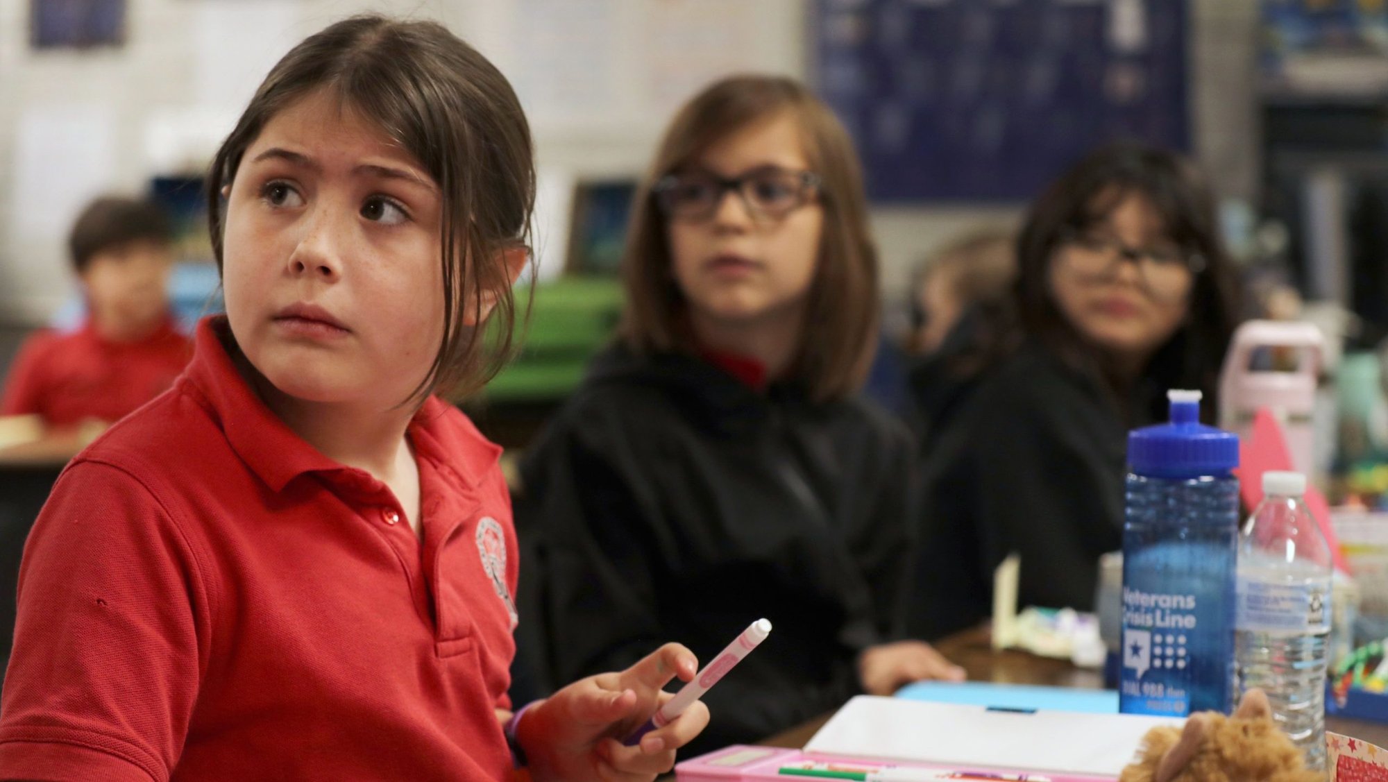Third-graders Lola Harberts, Beata Williams and Melanie Marsh listen to instructions during class at Sacred Heart Grade School in Prescott, Ariz., Jan. 20, 2026. Catholic Schools Week, the annual celebration of Catholic education in the U.S., is observed Jan. 25-31 in 2026. (OSV News photo/Bob Roller)