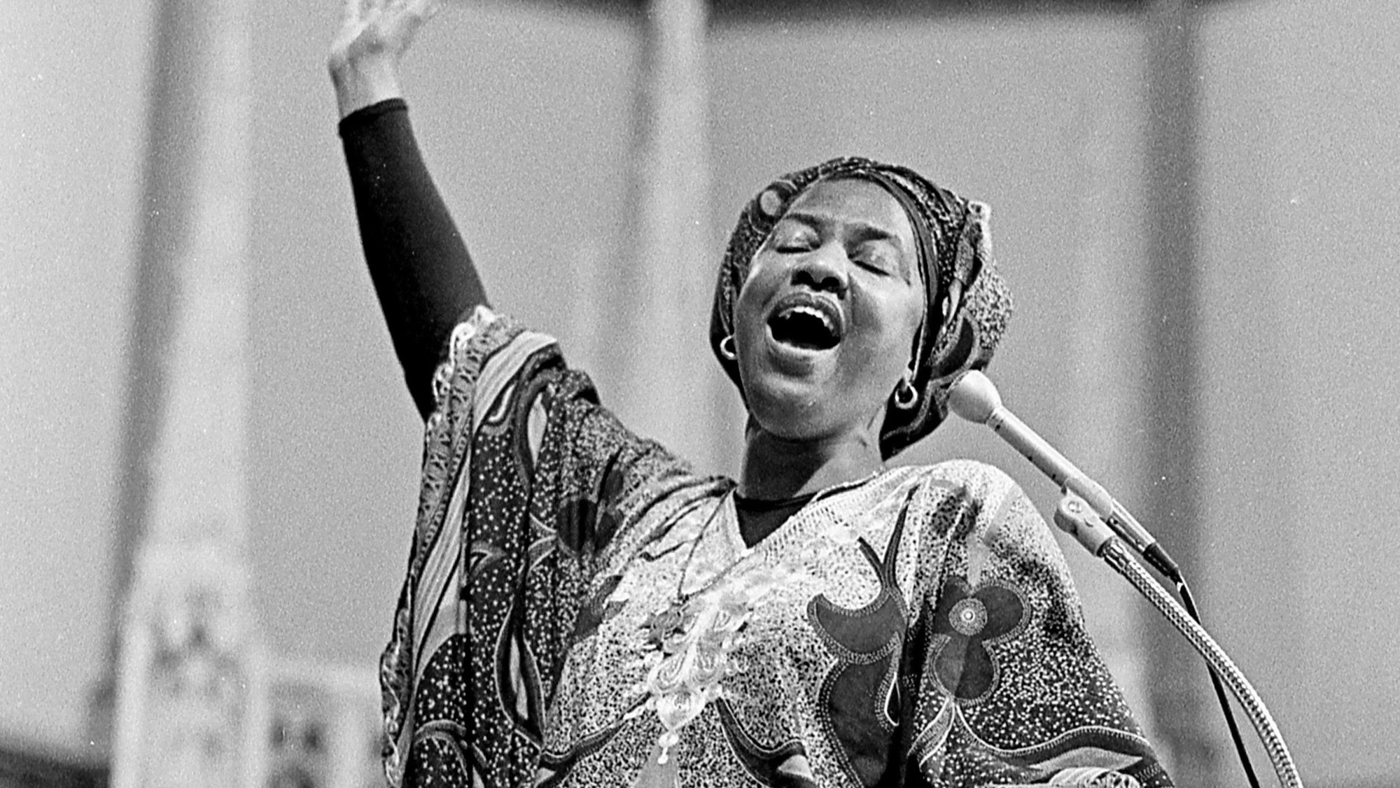 Sister Thea Bowman, a Franciscan Sister of Perpetual Adoration, is shown during a talk she gave at St. Augustine Church in Washington in 1986. Sister Bowman, who died in 1990, is one of six African American Catholics whose causes for canonization are being considered by the Catholic Church. Her sainthood cause was opened in 2018 and she has the title "Servant of God." (OSV News photo/CNS file, Michael Hoyt, Catholic Standard)