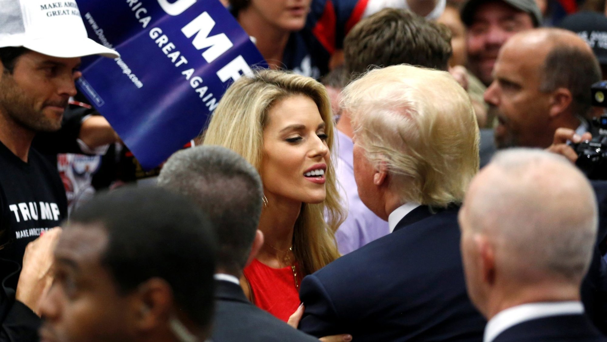 Then-Republican U.S. presidential candidate Donald Trump embraces former Miss California USA Carrie Prejean Boller, a Catholic, after a rally with supporters in San Diego May 27, 2016. Texas Lt. Gov. Dan Patrick said Feb.11, 2026, that he removed Prejean Boller from Trump's Religious Liberty Commission following a tense exchange during a hearing on antisemitism in America, accusing her of derailing the proceedings with remarks he characterized as anti-Israel and inappropriate for the forum. (OSV News photo/Jonathan Ernst, Reuters)